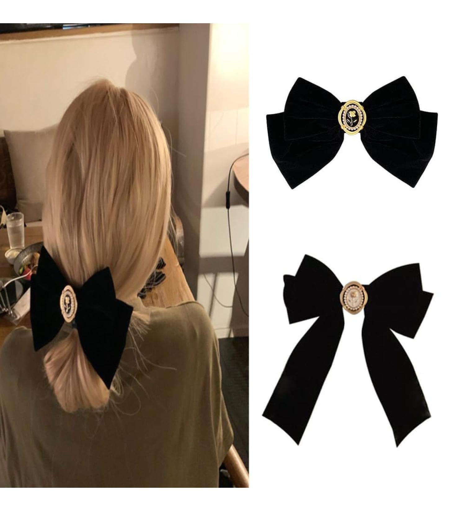 THJOPOKEEL 2 Pcs Velvet Hair Bows Black Ribbon Clips Classic ponytail Barrettes for Women Girls White Pearl Little Fragrant Style French Barrettes Hair Party holiday birthday Decoration - Buy Online on GoSupps.com