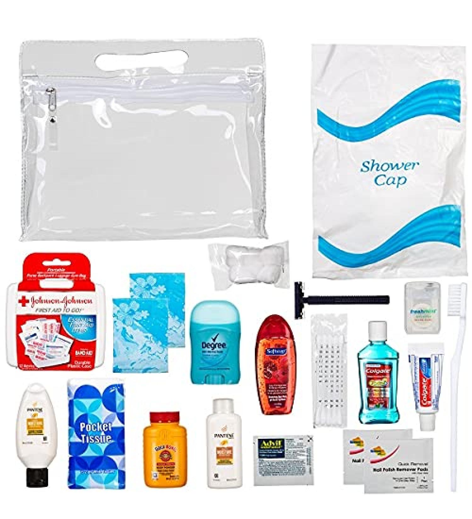 Womens Ultimate Travel Toiletries Bundle - TSA Approved Shampoo, Conditioner, Body Wash, Deodorant & More in Clear Bag - Buy Online on GoSupps.com