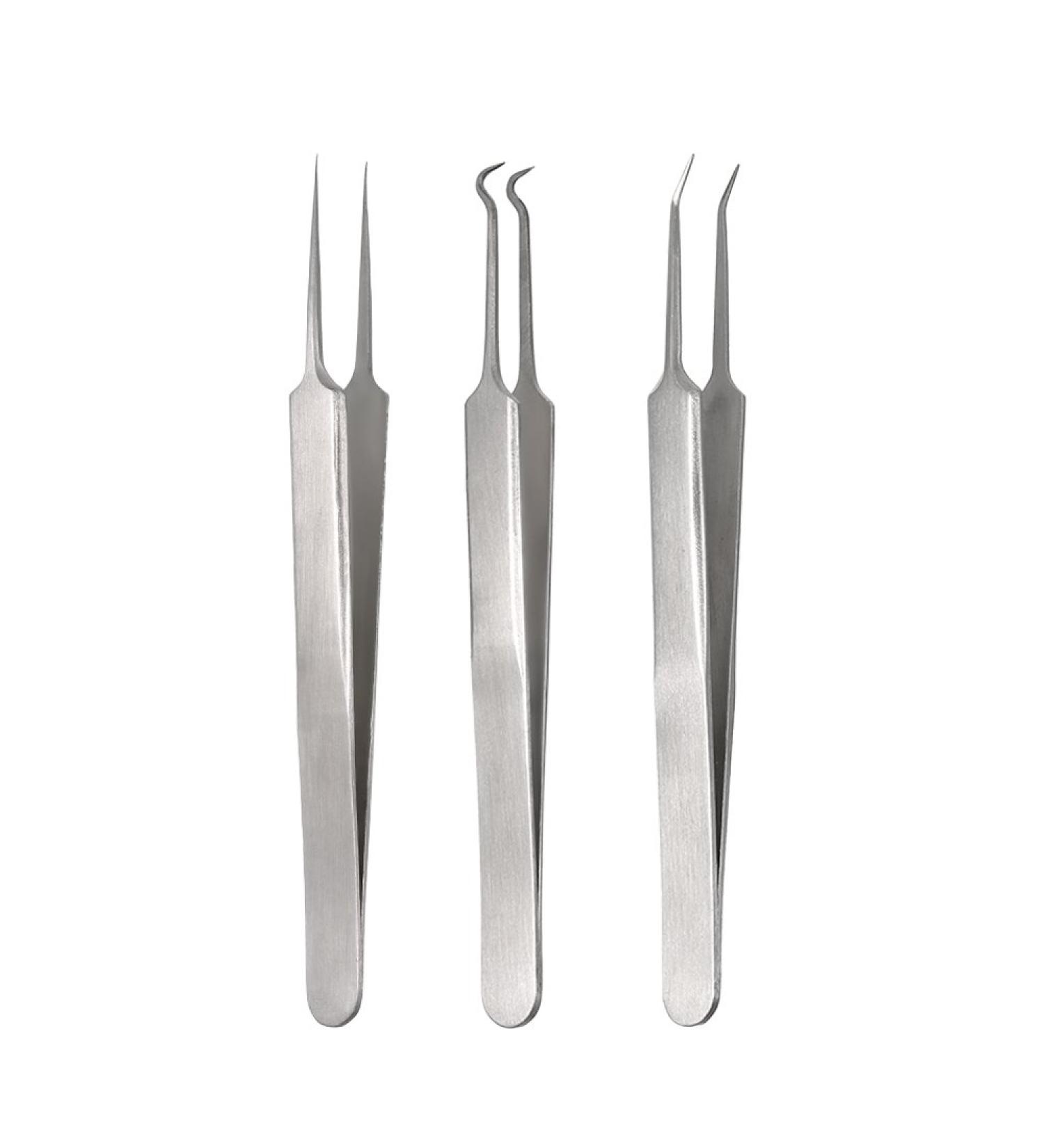 3pcs Acne Clip Facial Pimple Comedone Nippers Curved Straight Blackhead Tweezer Set Stainless Steel Blemish Tools - Buy Online on GoSupps.com
