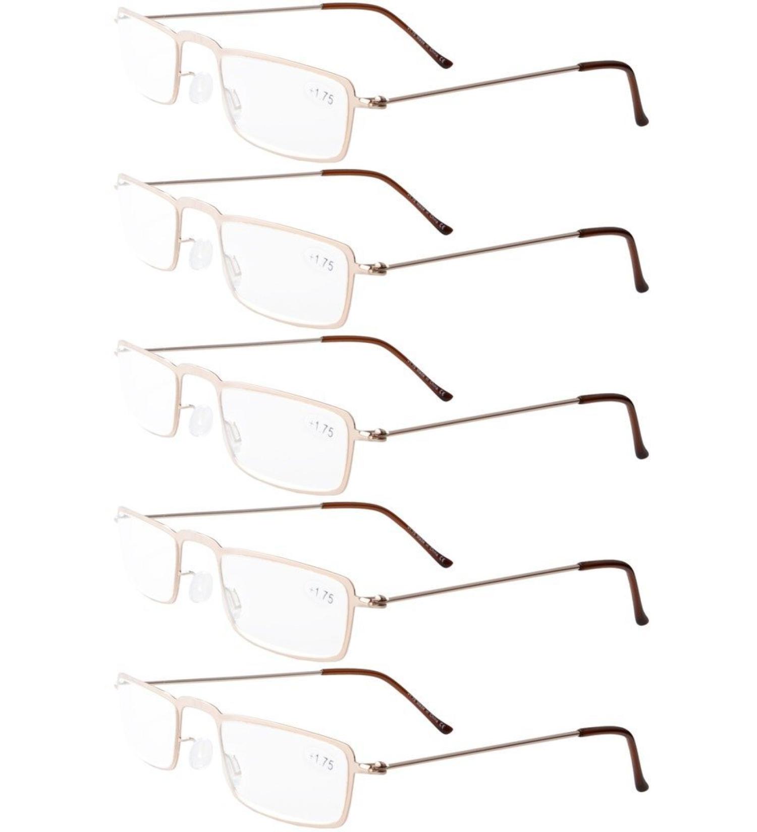 Eyekepper 5-Pack Half-Eye Reading Glasses +4.00 - Stylish Stainless Steel Frames in Gold - International Shipping Available - Buy Online on GoSupps.com