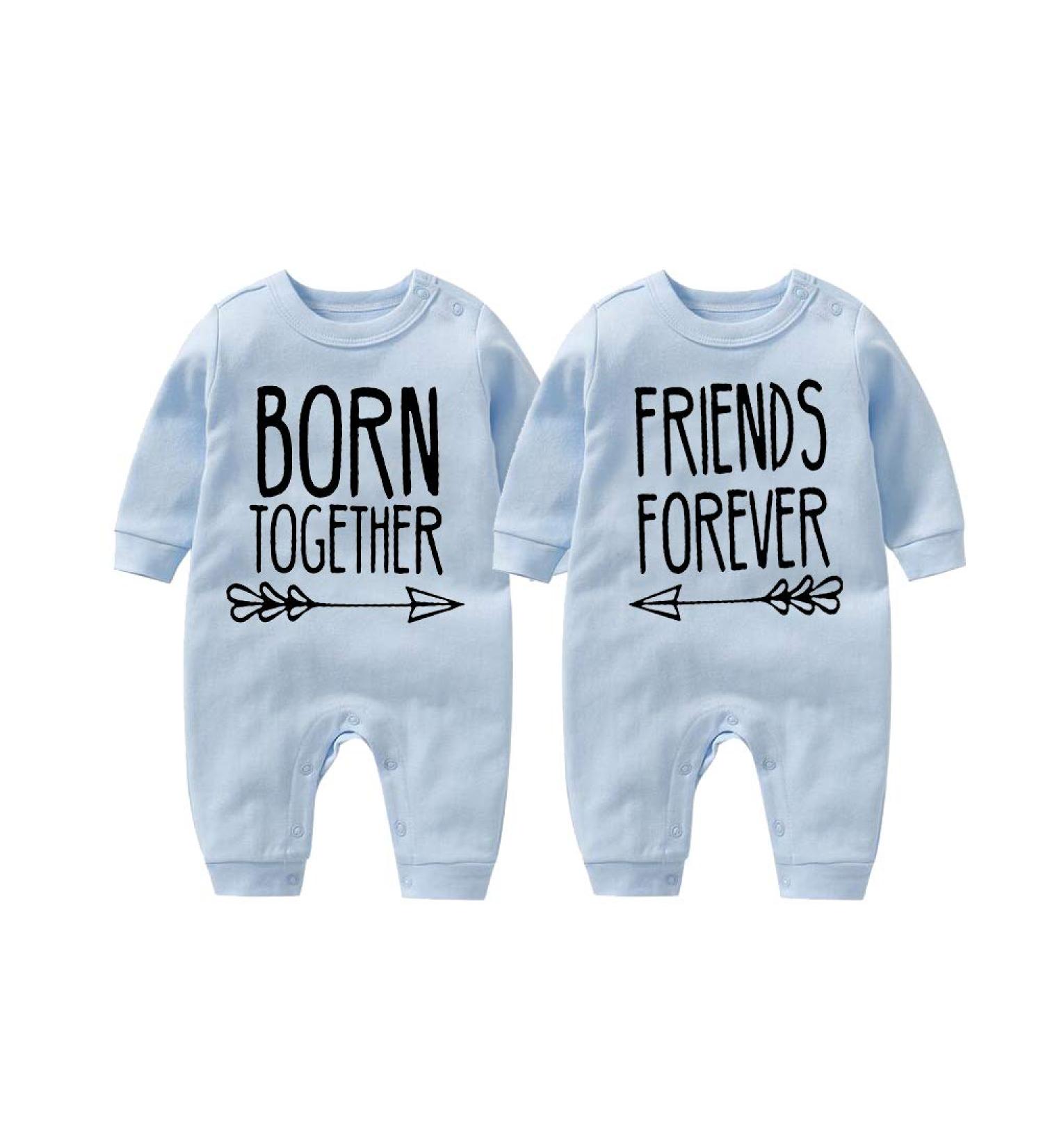 Culbutomind Baby Twins Bodysuit Blue BFT 0-3 Months - Born Together Friends Forever Unisex Romper Set with Hat - Newborn Cute Outfit - Buy Online on GoSupps.com