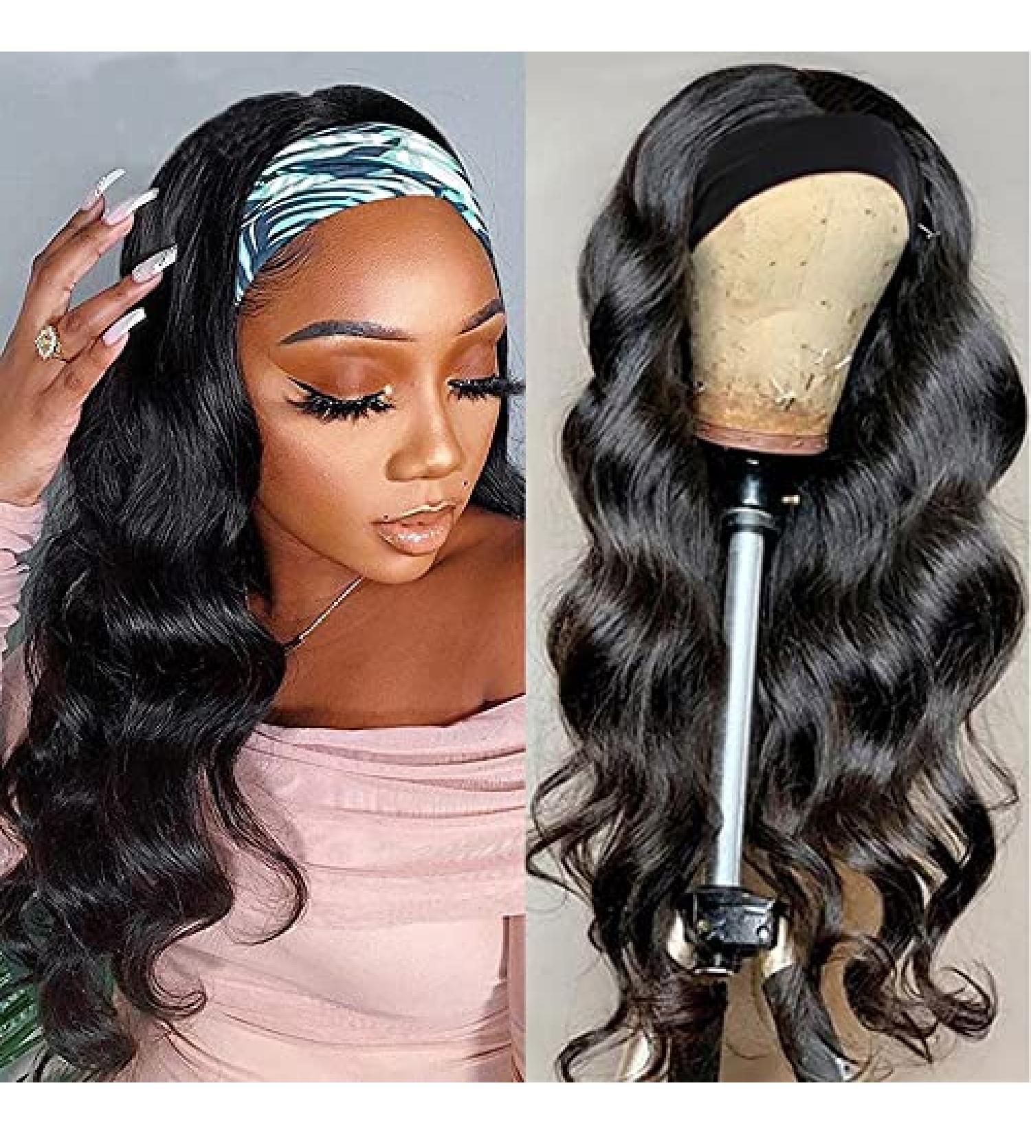 Fugady Glueless Body Wave Headband Wig - Synthetic Long Wavy Dark Brown Headband Wig for Black Women - Buy Online on GoSupps.com