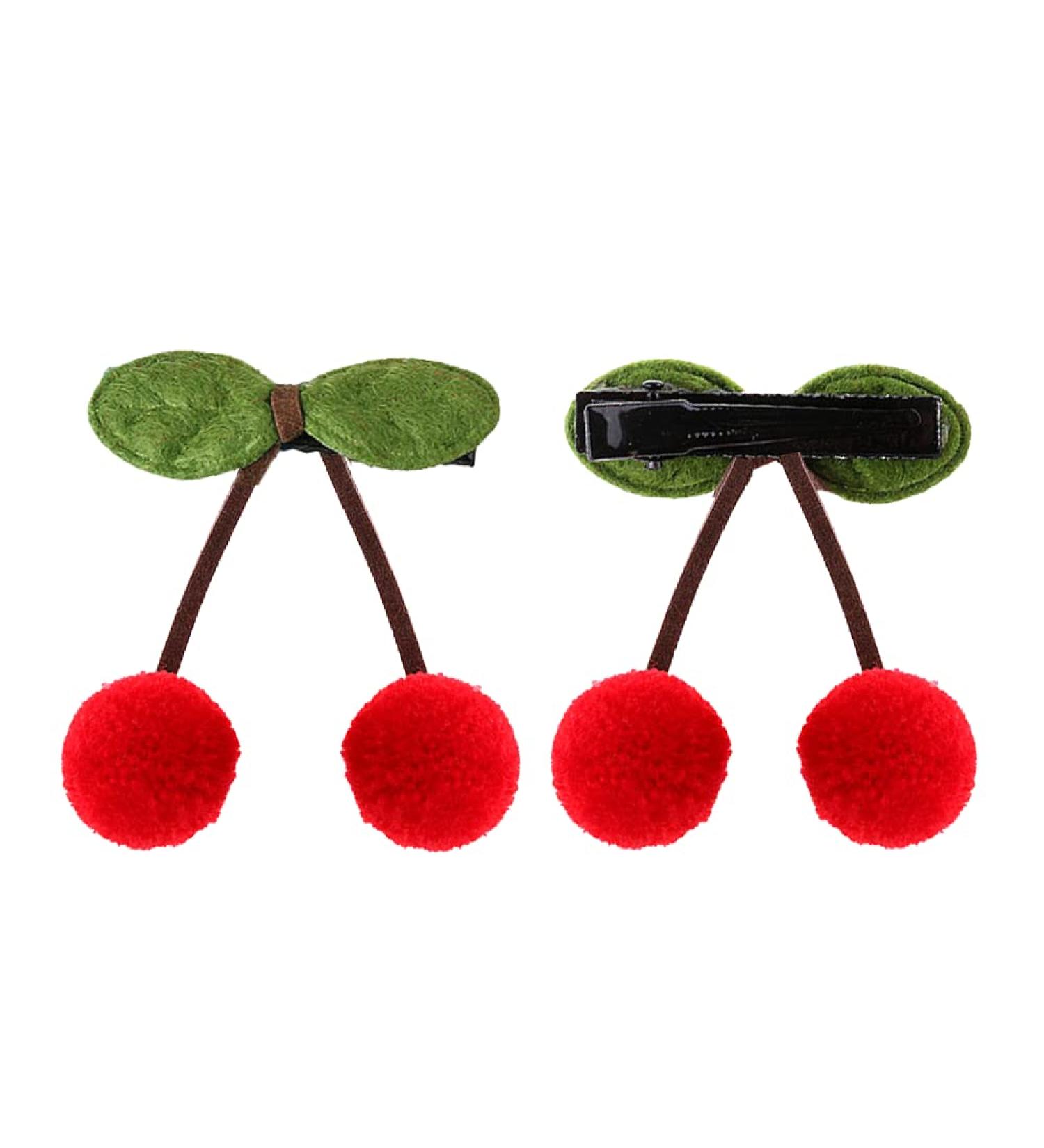 Okdeals Sweet Cherry Ball Hair Clips with Green Leaves for Women and Girls - Trendy Cherry Fur Pompom Hair Ornaments - Kids Hair Barrette - Red Cherry Ball (2pcs) - Buy Online on GoSupps.com
