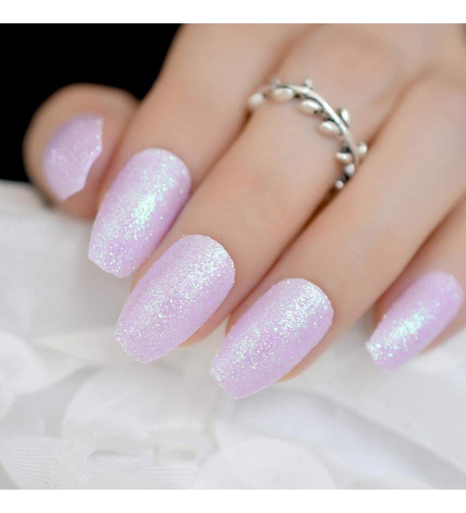 Light Violet Rainbow Artificial Nails | Coffin Ballerina Nail Tips | Glowing Sugar Decoration for Summer Beauty Salon Nail Art - Buy Online on GoSupps.com