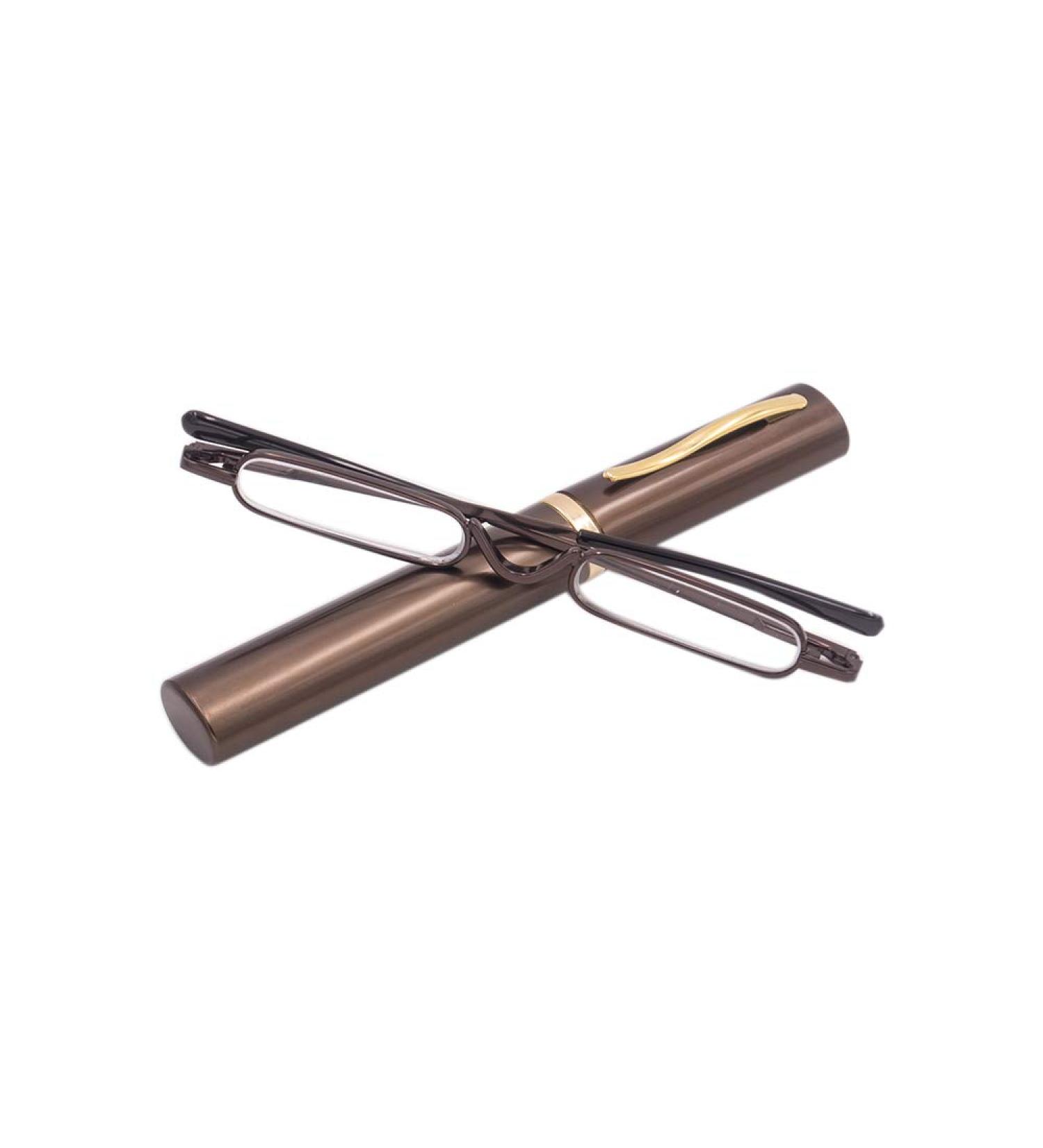 KoKoBin Mini Slim Reading Glasses (+1.50) - Unisex Spring Hinge Metal Visual Aid with Case - Brown - Buy Online on GoSupps.com