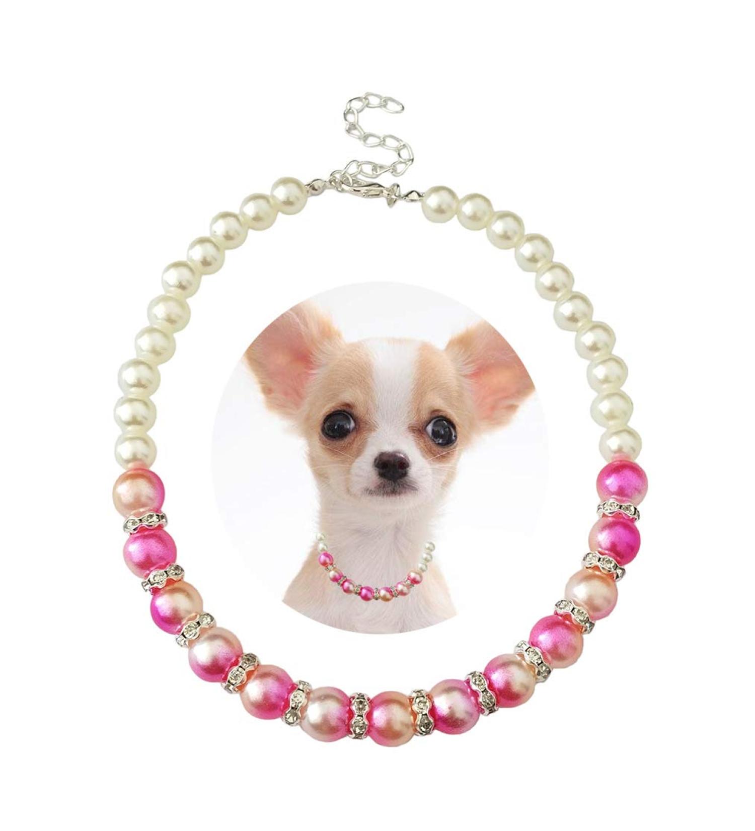 PET SHOW Pink Faux Pearl Rhinestone Necklace for Female Small Dogs and Cats - Grooming Accessories (Size M 9.8-11.8) - Buy Online on GoSupps.com