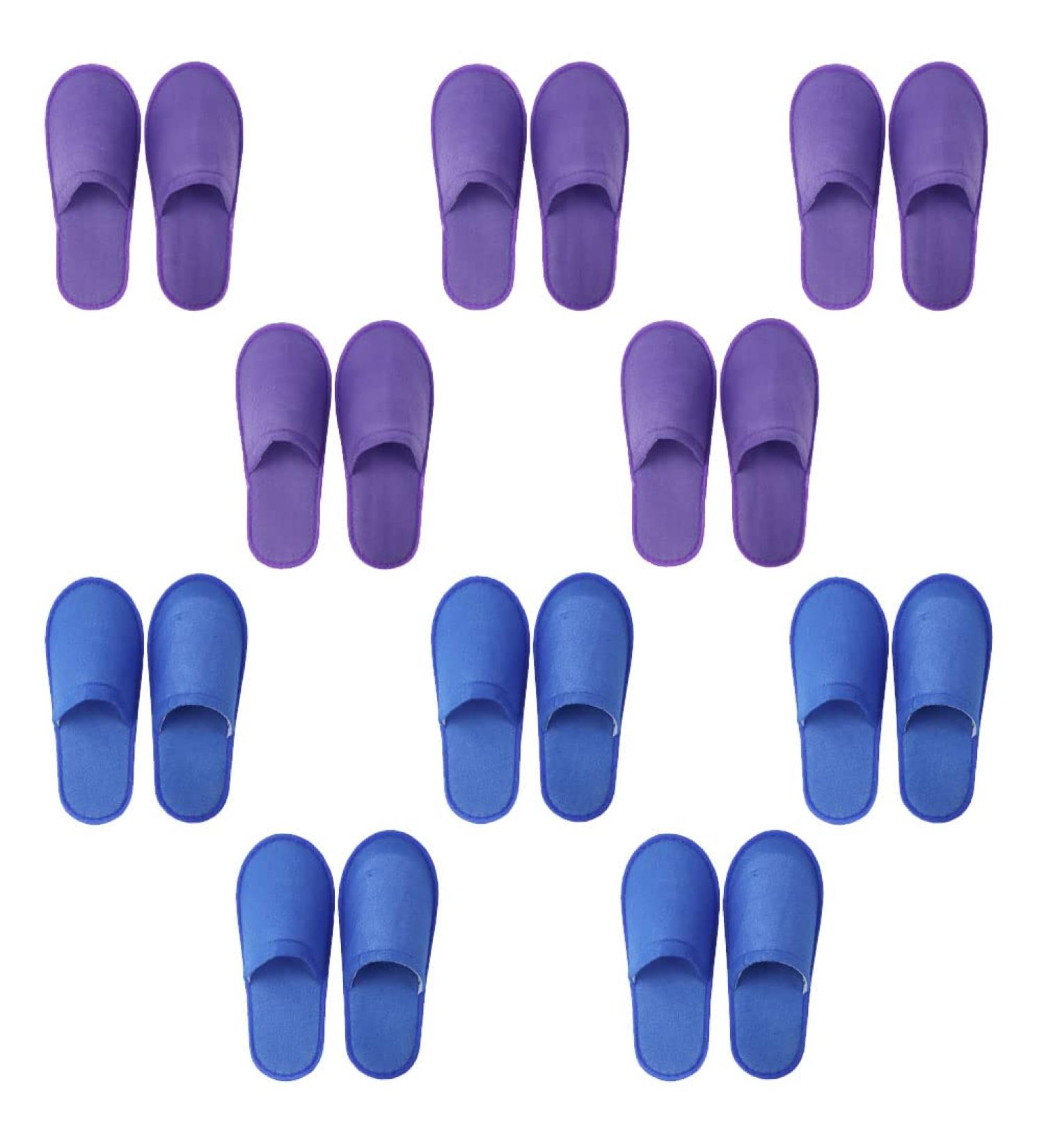 Tianmao Disposable Hotel Slippers - 10 Pairs Closed Toe Universal Size 29x11cm Purple & Blue for Spa Party Travel - Buy Online on GoSupps.com