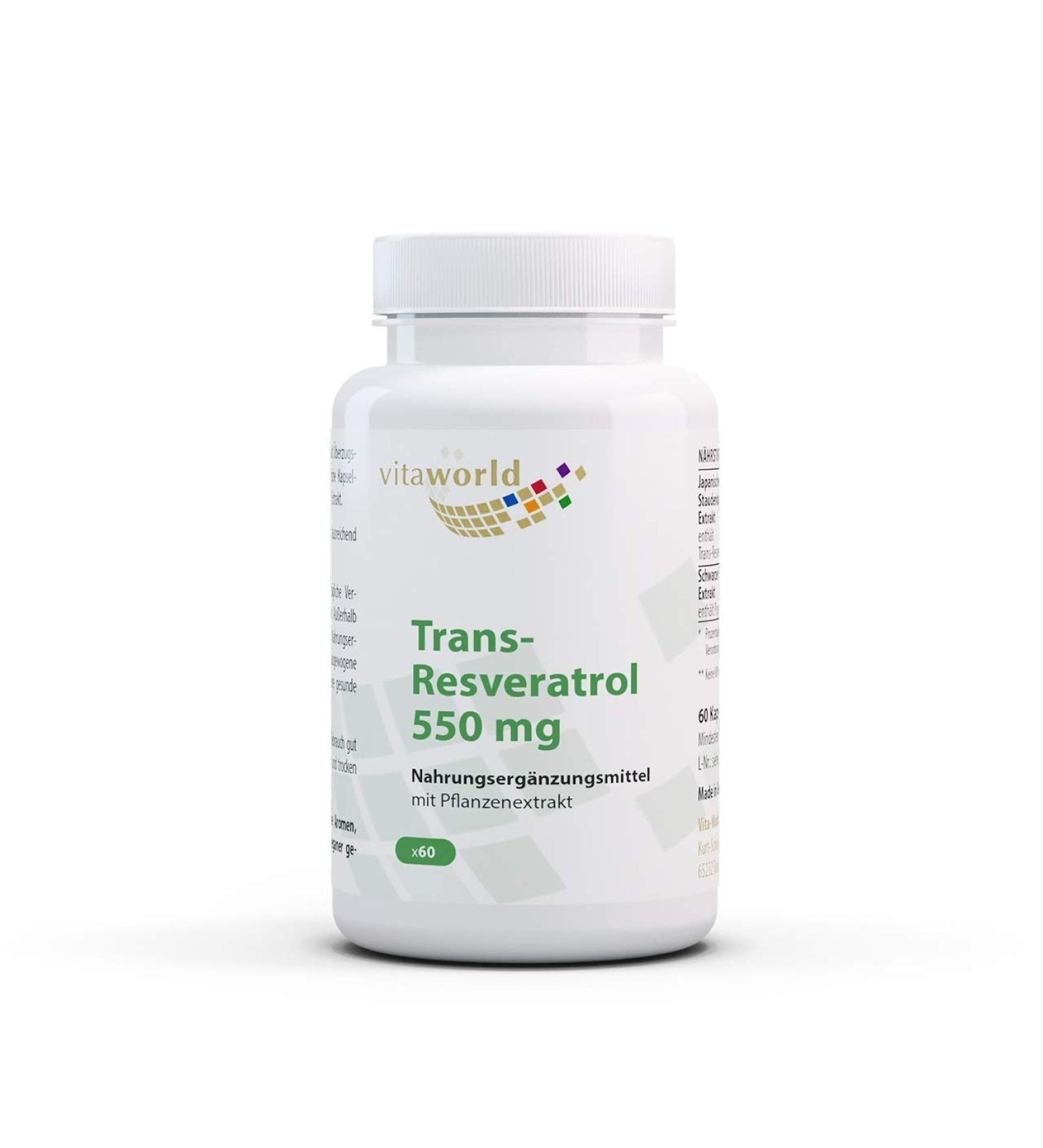 3 pack Vita World Trans-Reseratrol 550 mg from Japanese perennial knotweed extract 3 x 60 capsules vegan/vegetarian pharmacist production