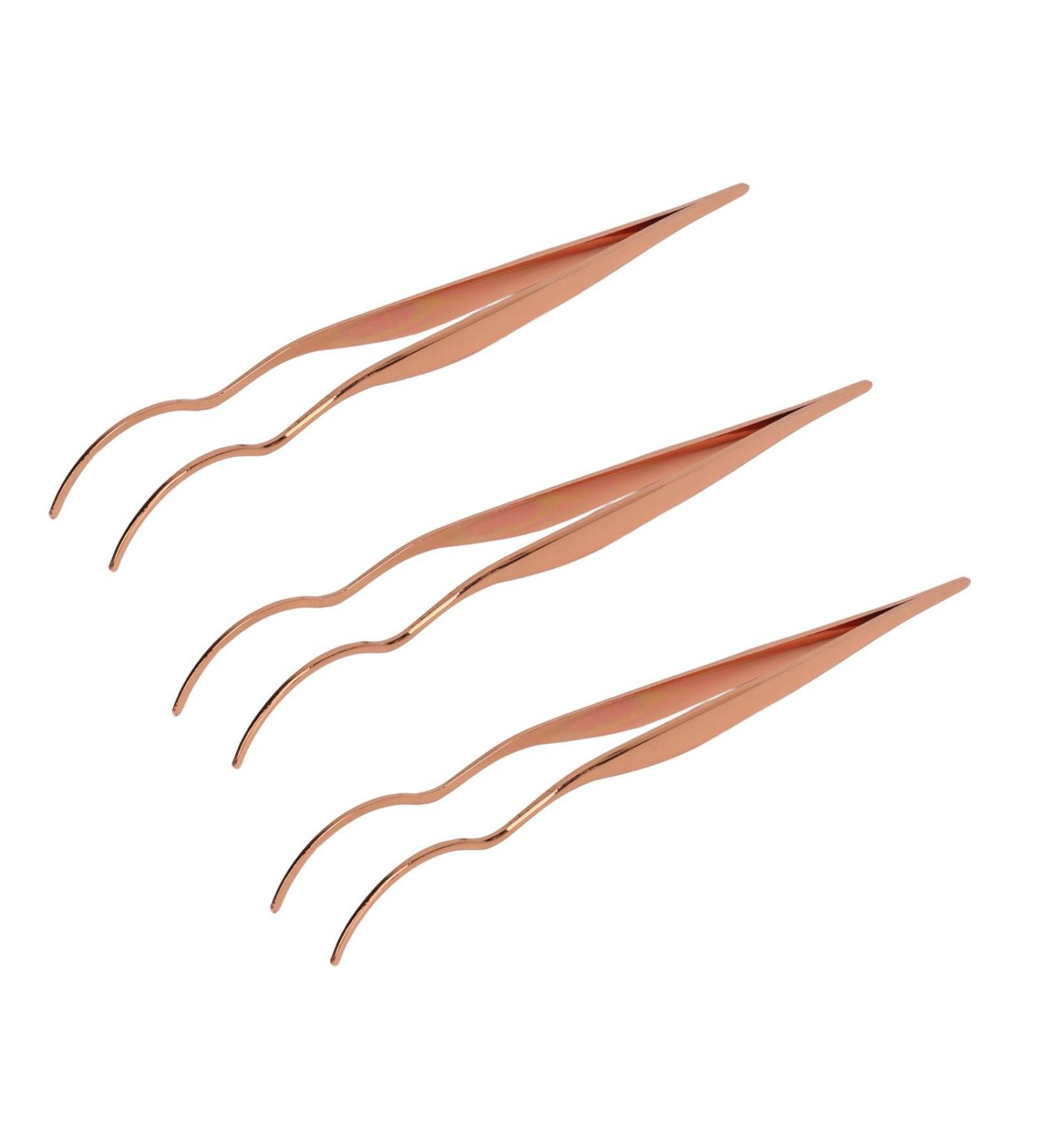 Curved Eyelash Tweezers Set - 3 Pieces Stainless Steel Portable & Compact for Travel | Wide Clip Opening - Buy Online on GoSupps.com