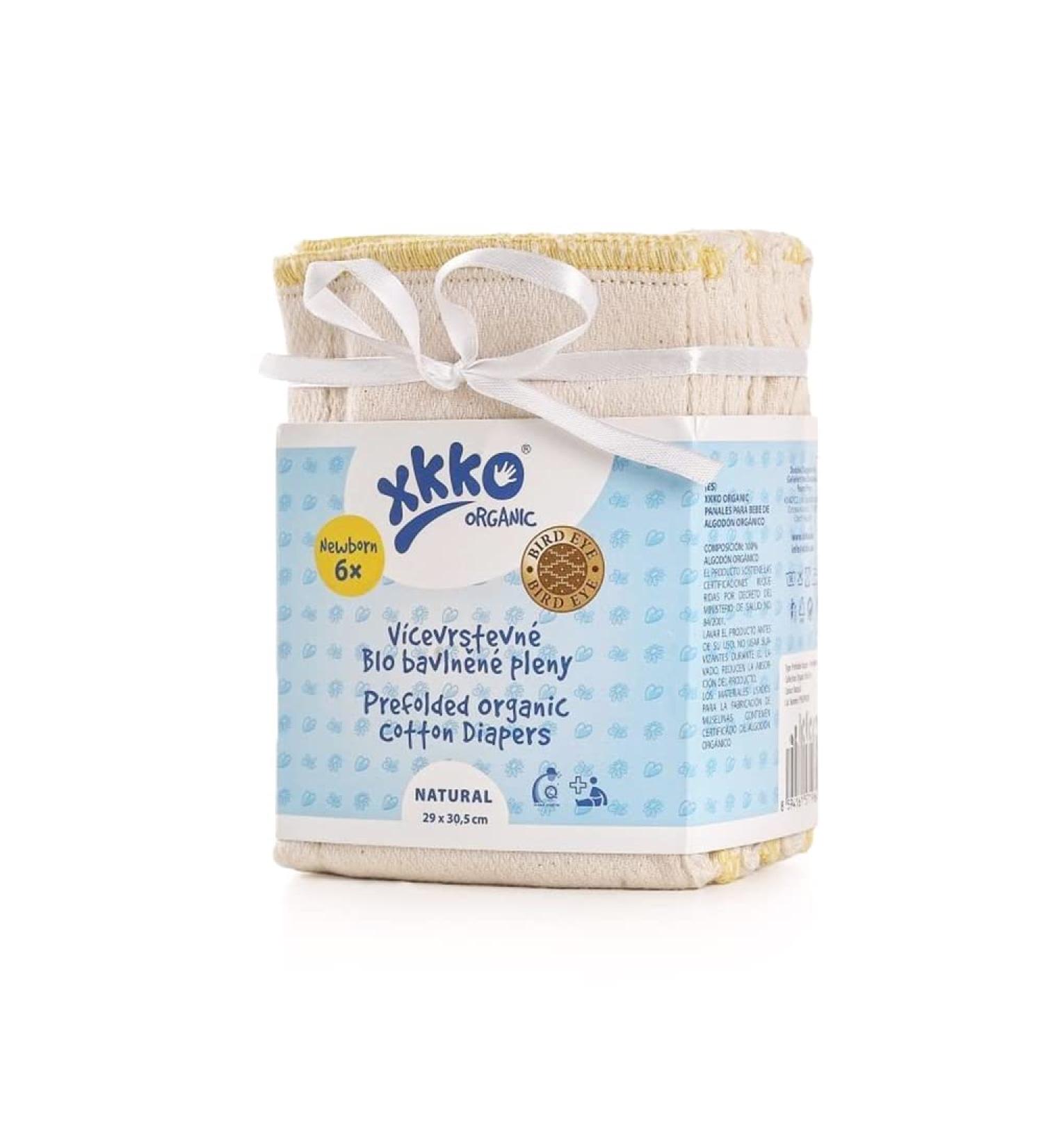 XKKO Organic Cotton Prefold Cloth Diapers - 6 Pack Birds Eye - Newborn Size (Yellow Hem) - Soft Absorbent Eco-Friendly - Buy Online on GoSupps.com