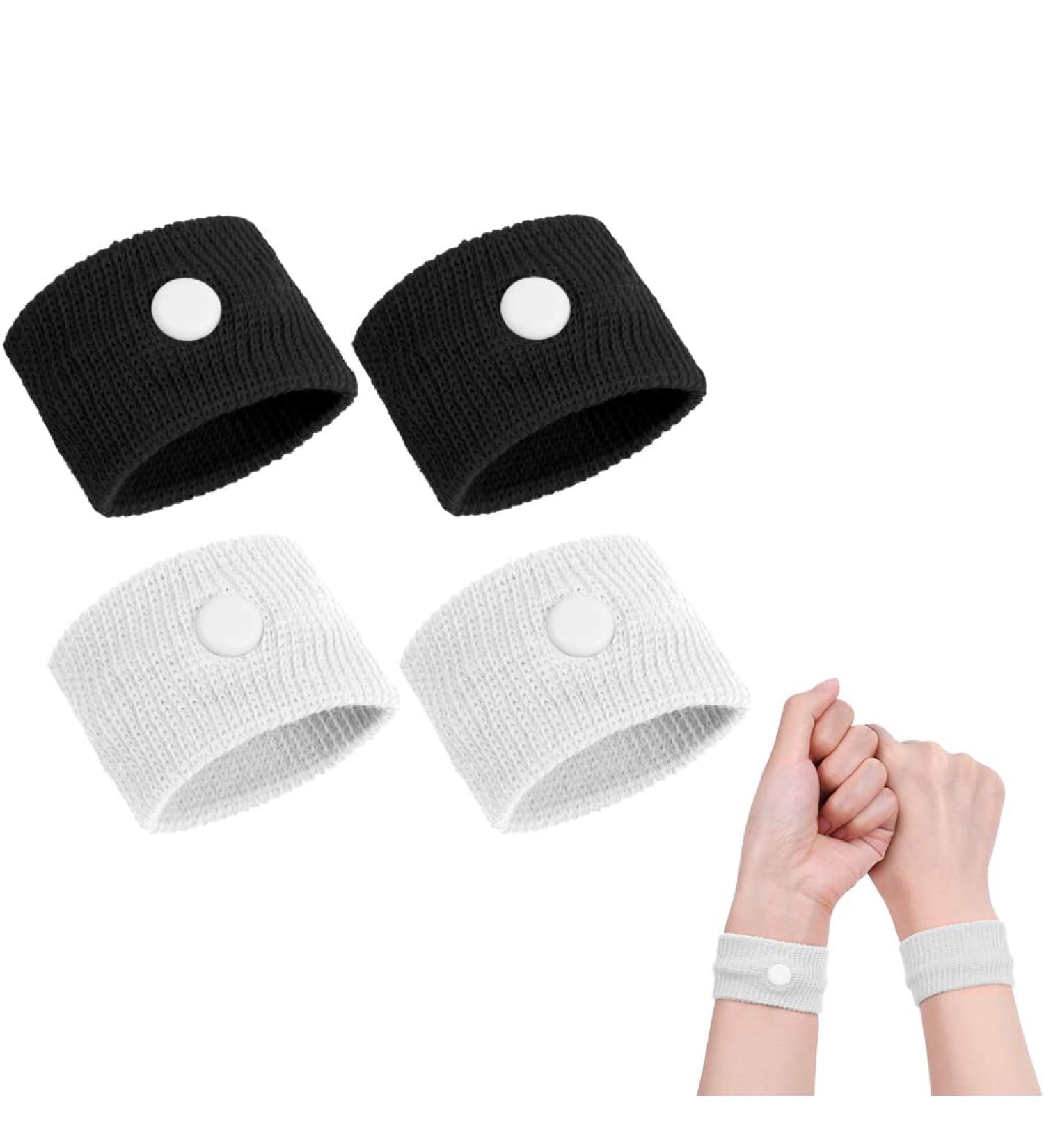 ACWOO Motion Sickness Wristbands 2 Pairs - Natural Anti-Nausea Relief for Kids & Adults - Car, Sea, Flying Travel - Black+White - Buy Online on GoSupps.com