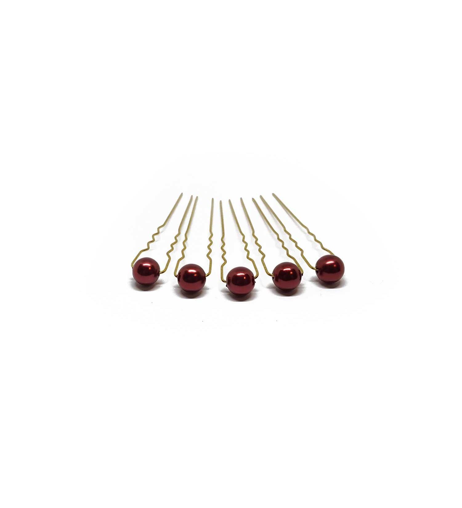 5 x pearl hairpins - bridal hair accessories hair accessories pearl hairpin | 5PG-Bordeaux Red