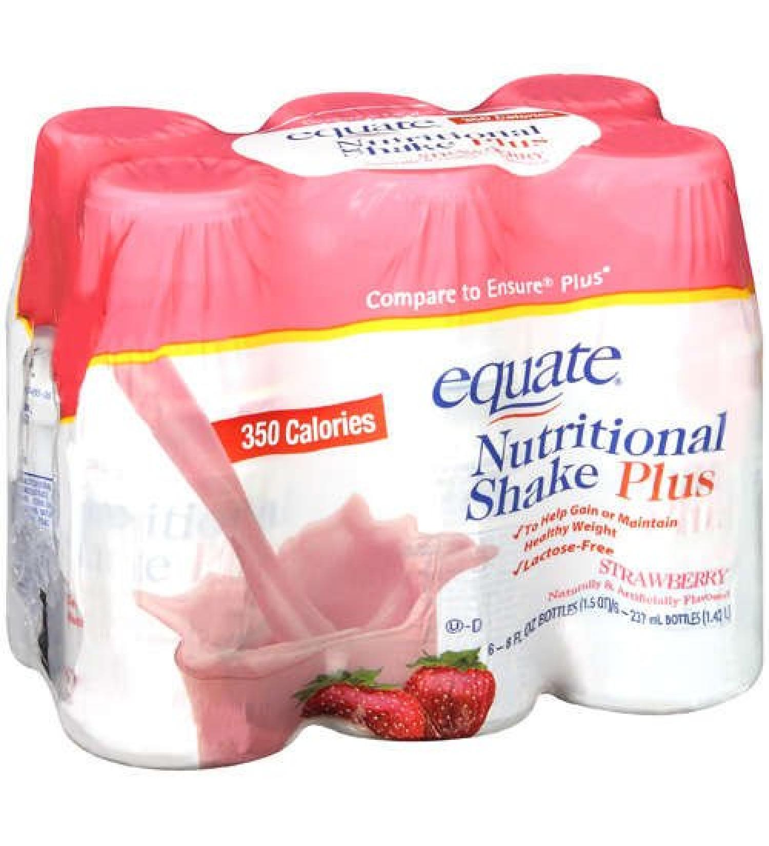 Equate Strawberry Nutritional Shake Plus 350 Calories 6 Shakes 1.5-quart Box (Pack of 2)