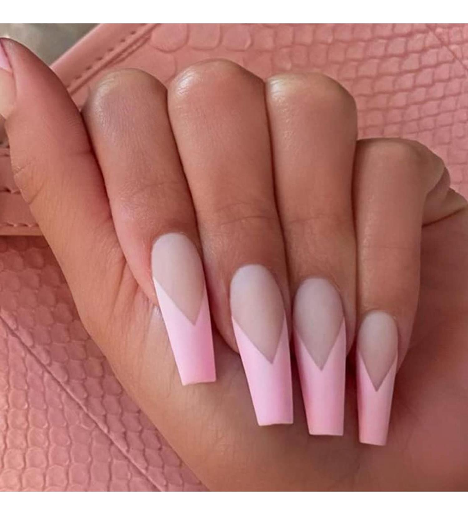 Sethexy Pink Ballerina False Nails - 24pc Acrylic French Tips with Glue | International Shipping - Buy Online on GoSupps.com