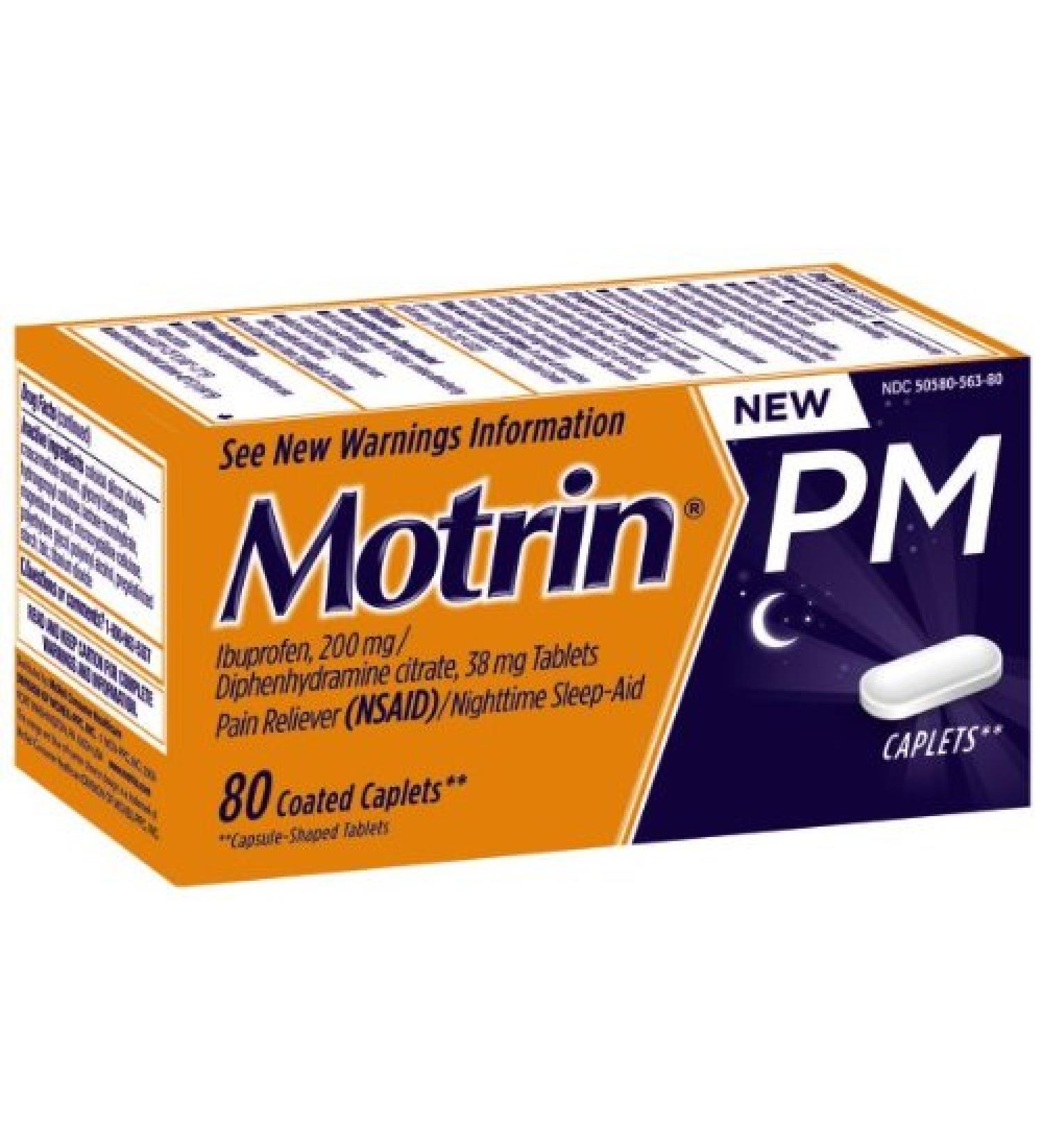 Motrin PM Caplets Ibuprofen Relief from Minor Aches and Pains Nighttime 20 Count