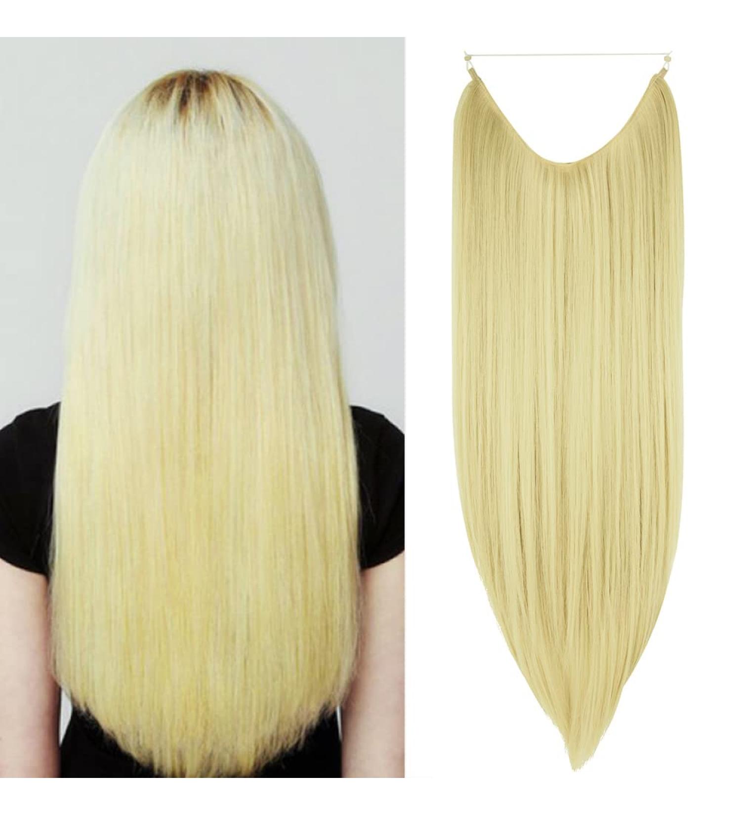 Beach Blonde Halo Hair Extension Headband 22 Inch Straight Synthetic Hair Heat Friendly Fiber - No Clip - Bleach Blonde 22Inch - Buy Online on GoSupps.com