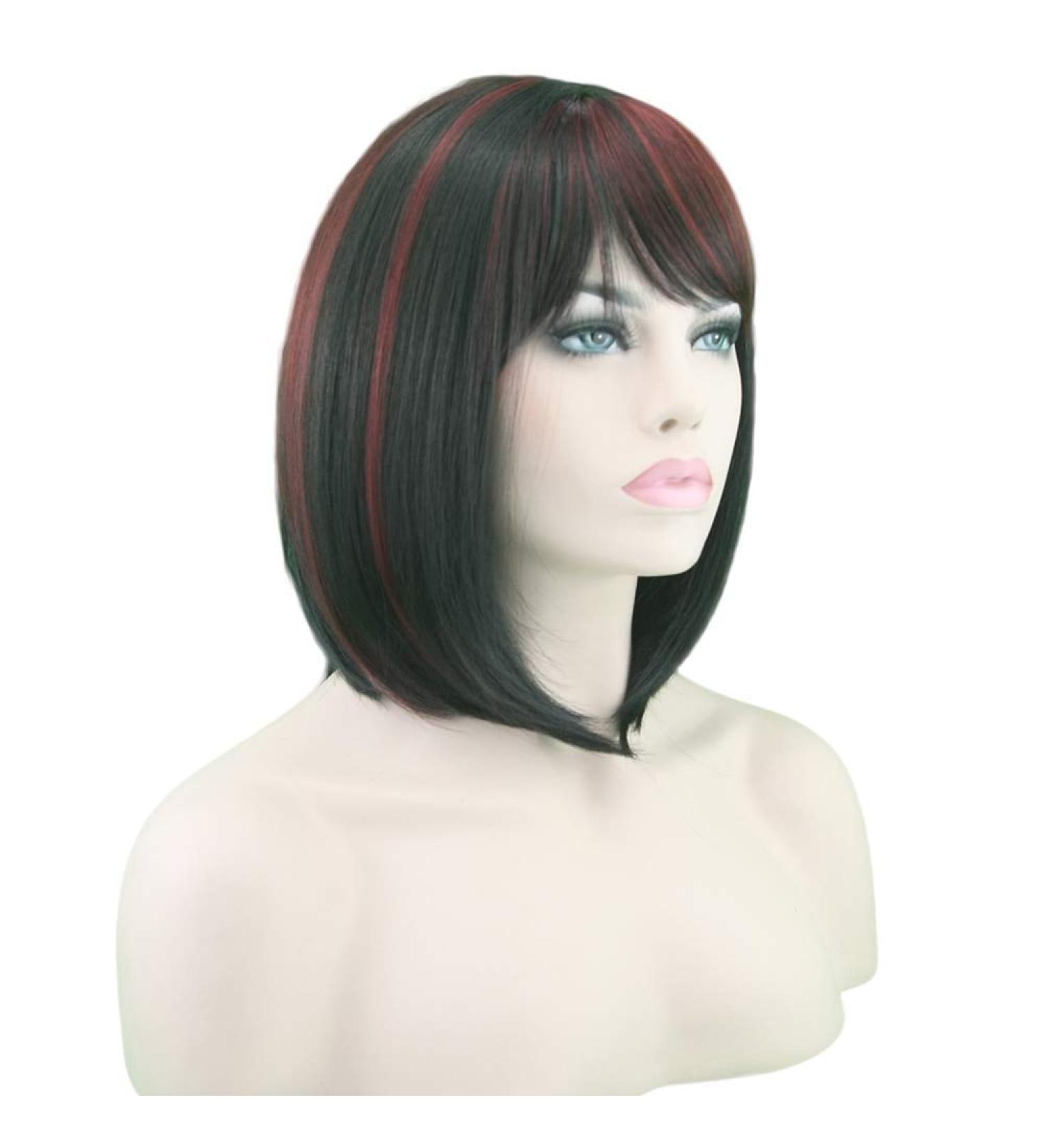 Short High Temperature Fiber Hair Wig | Heat Resistant Synthetic Wig - Black & Red Straight Hair - Buy Online on GoSupps.com