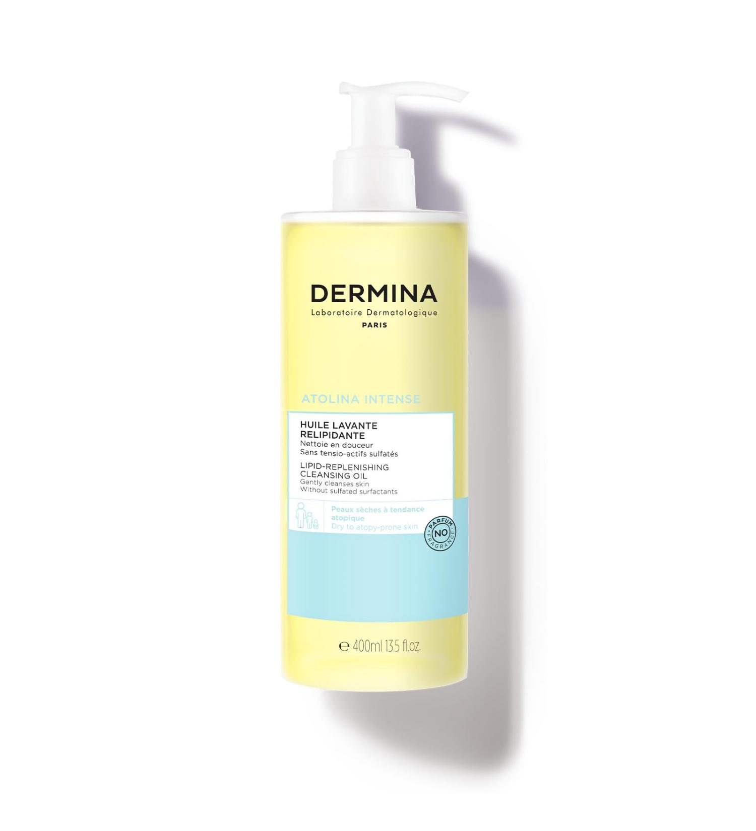 DERMINA Relipidating Cleansing Oil 400 ml Shower Oil - Cleanses Nourishes Protects - Shower Gel Face and Body for Sensitiv - Buy Online on GoSupps.com