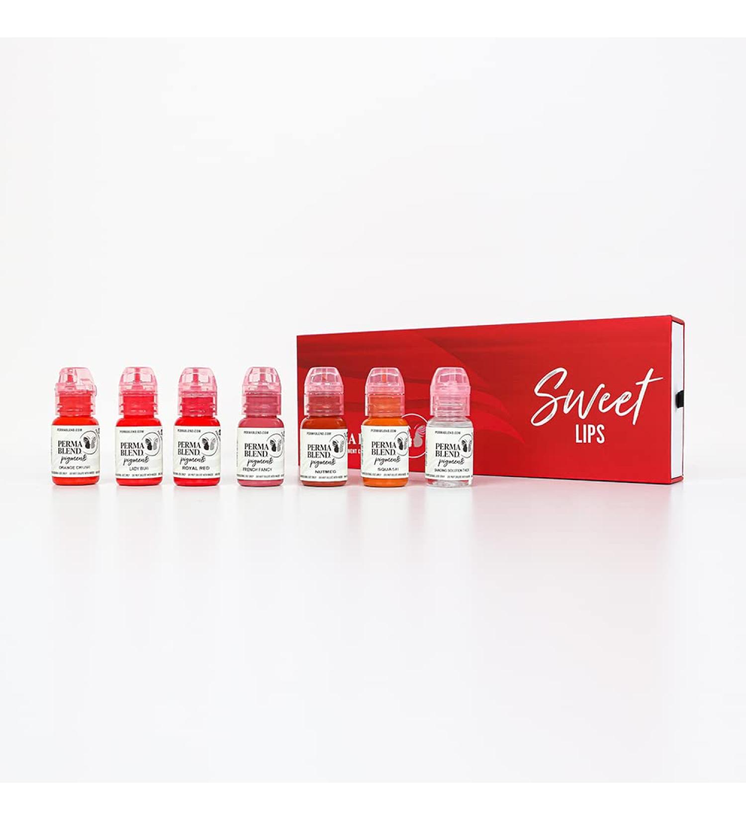 Perma Blend Sweet Lip Tattoo Kit - Lip Blushing Supplies for Enhanced Lip Color - Vegan Makeup & Microblading Ink - Set of 7 Shades Including Pink & Red (0.5 oz Each) - Buy Online on GoSupps.com
