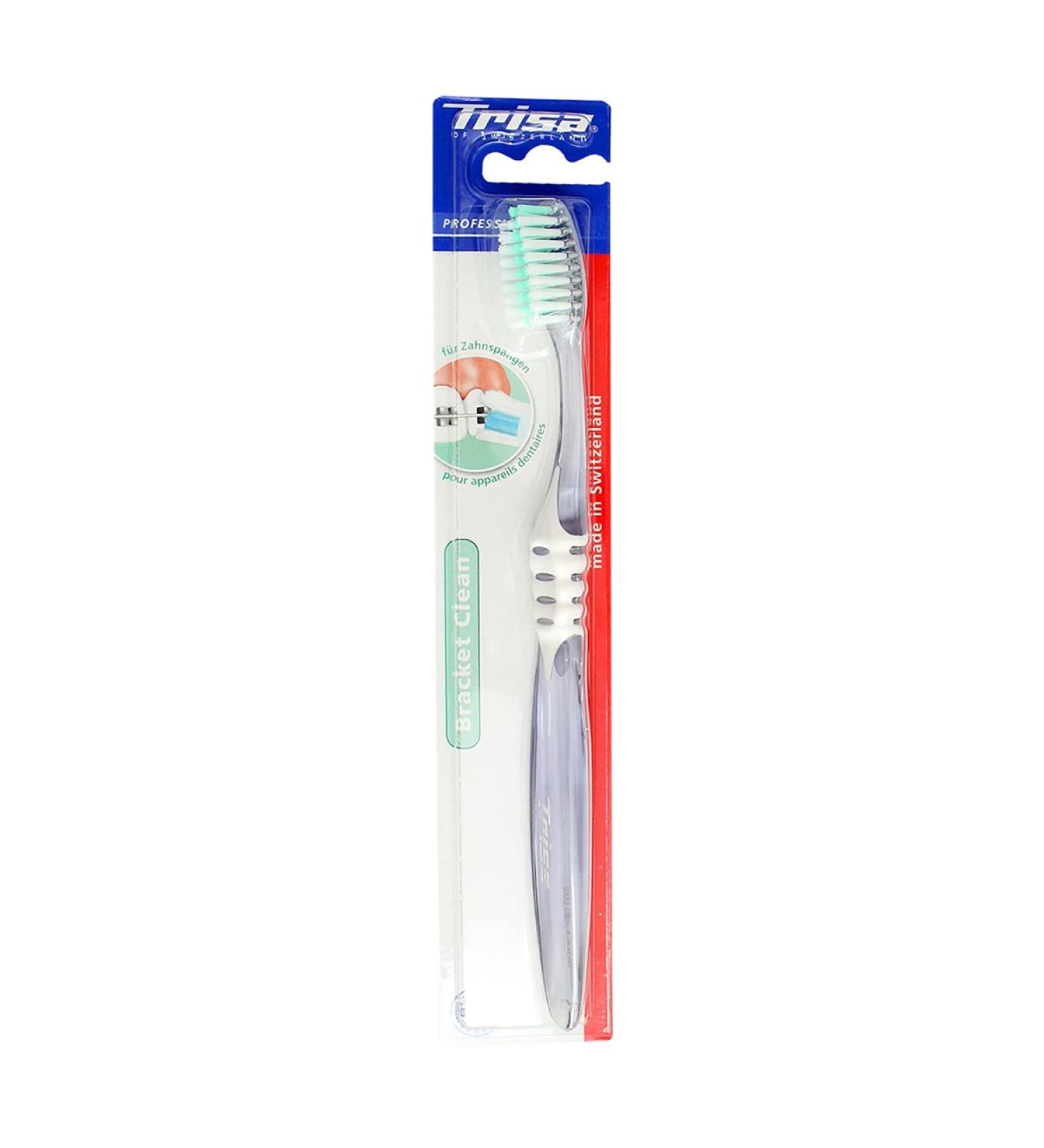TRISA Bracket Clean manual toothbrush for people with braces for the best cleaning of teeth and braces white/transparent