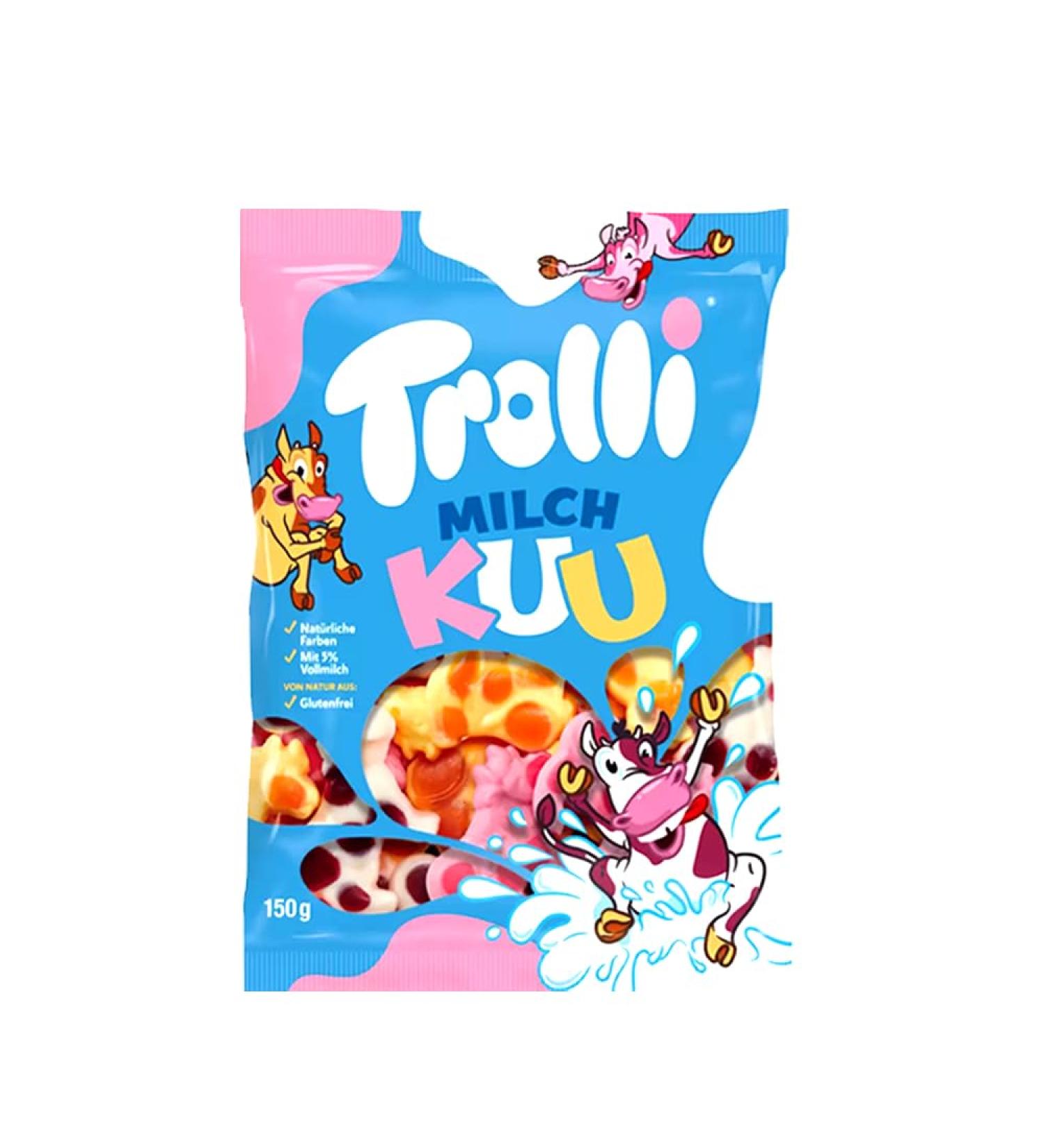 Sour Glow Worms Milch Kuh Pingummi Dinorex Squiggles Playmouse Sweets Bag 150g (Trolli Milch Kuh 4 Bags) Trolli Milch Kuh 4 Bags