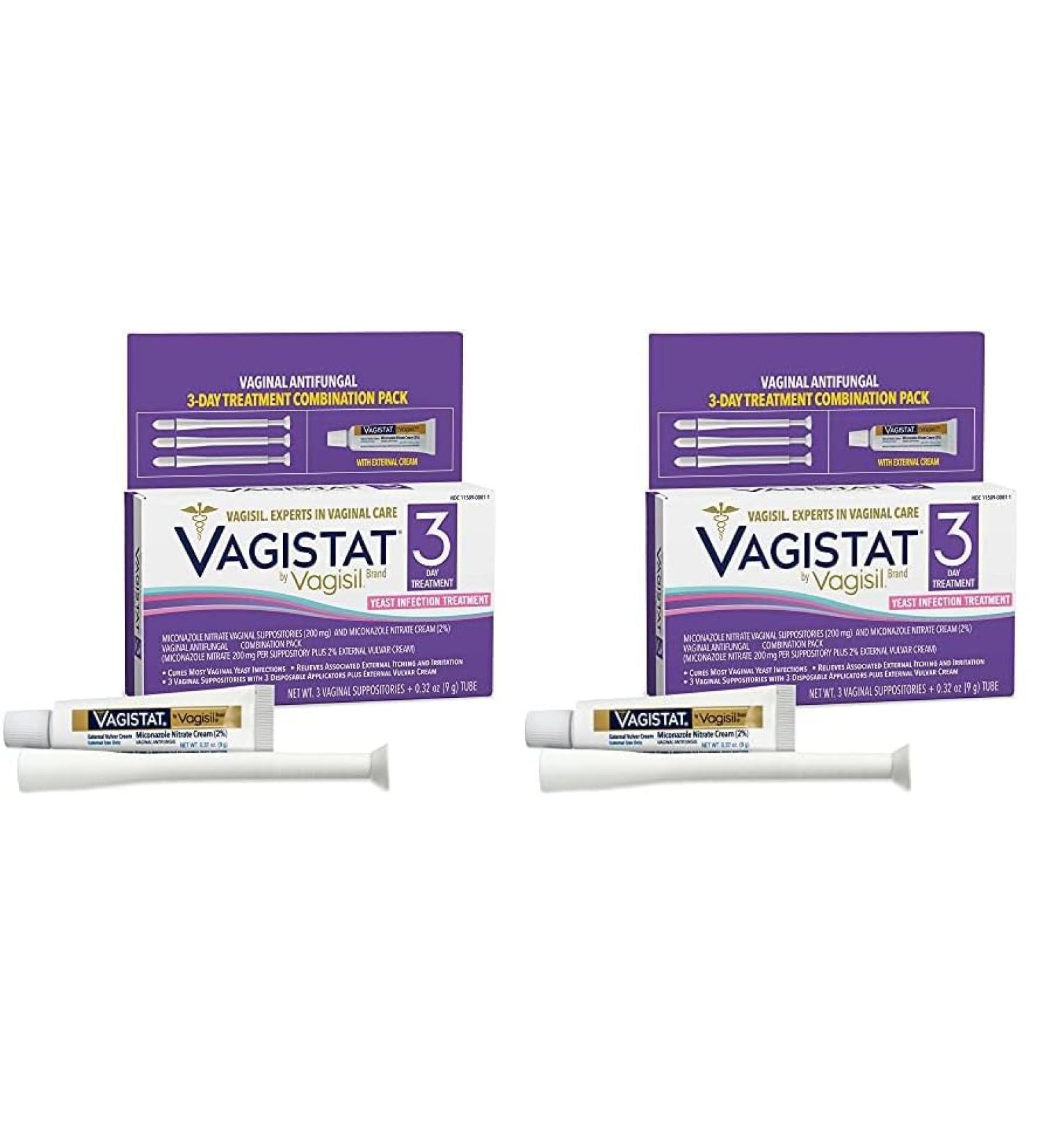 Vagisil Vagistat 3 Day Yeast Infection Treatment - Relieve Itching 2% Miconazole Nitrate Cream 3 Suppositories & Applicators - Pack of 2 for Women - Buy Online on GoSupps.com