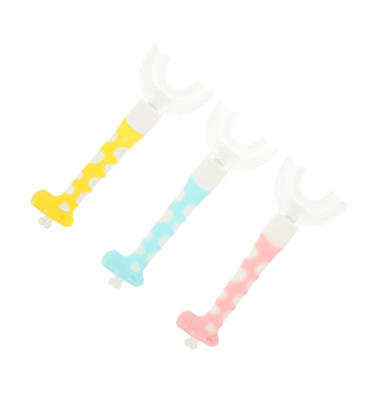 Foytoki 3-Pack Children's Silicone Toothbrushes U-Shaped Design for Easy Mouth Cleaning in Assorted Colors - Buy Online on GoSupps.com