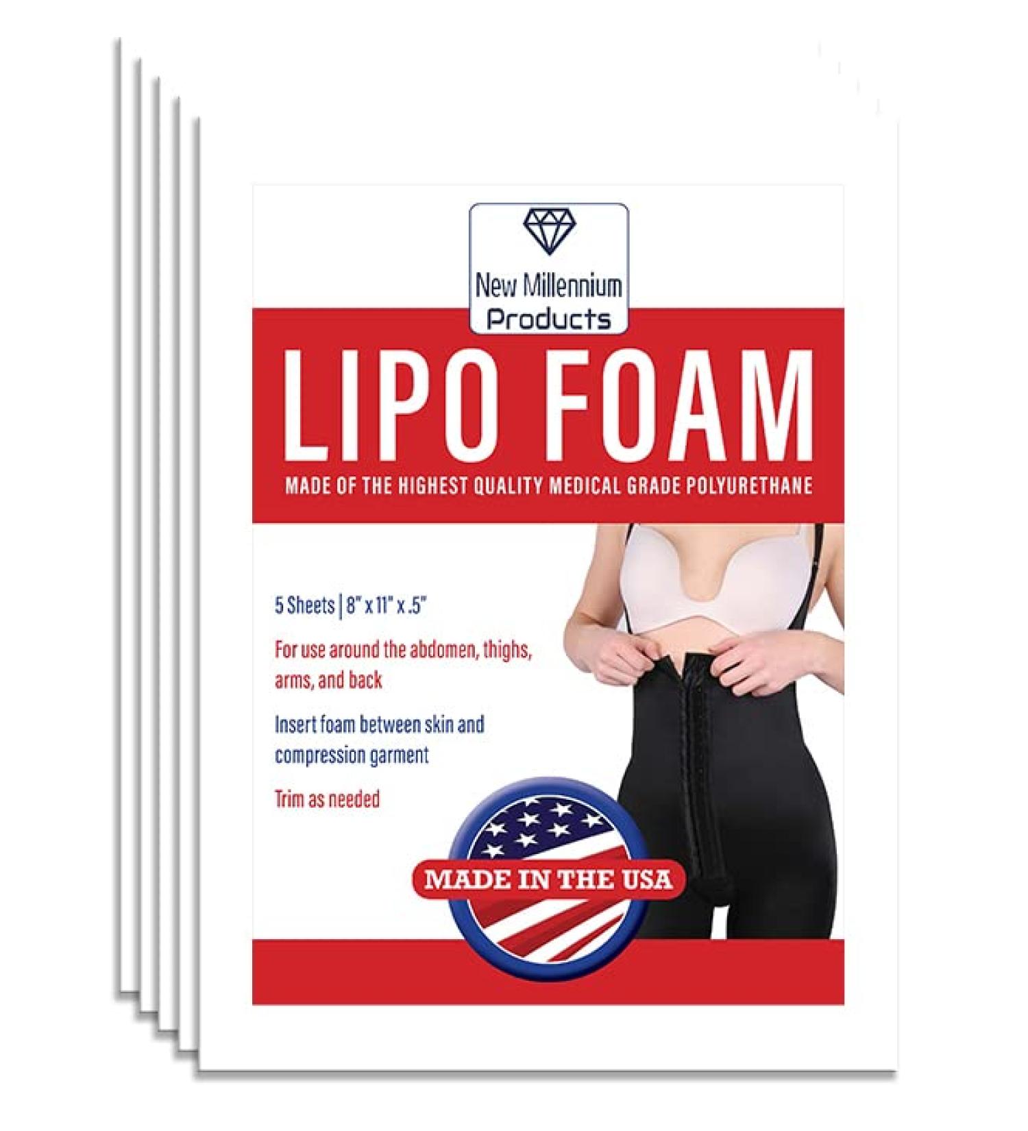 Lipo Foam Sheets 5 Pack for Post Surgical Use with Compression Garment - After Liposuction, Tummy Tuck, AB Flattening - 8 x 11 - New Millennium Prod - Buy Online on GoSupps.com