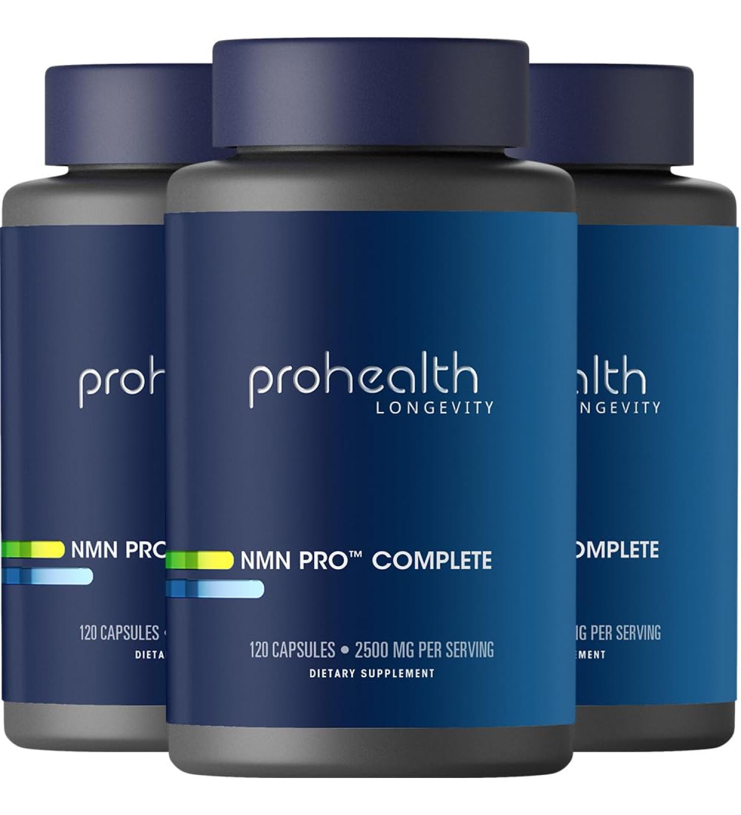 ProHealth NMN Pro Complete (120 Capsules, 3 Pack) - 1000 mg Uthever NMN + 1000 mg Resveratrol + 500 mg TMG. NAD+ Precursor, Methylation Support & Sirtuin Activation. Triple Lab-Tested 120 Count (Pack of 3) - Buy Online on GoSupps.com