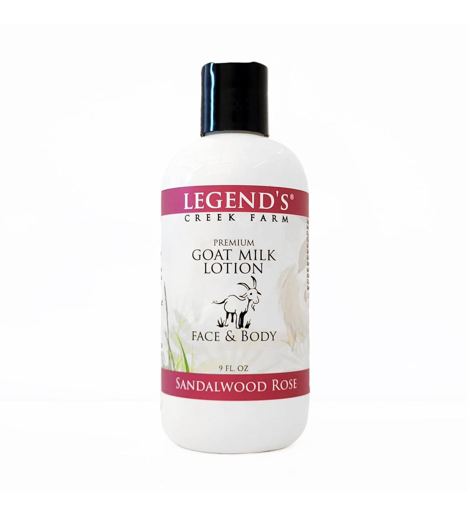 Legends Creek Farm Goat Milk Lotion - Moisturizing Body, Hand & Face Cream with Shea Butter, Aloe & Sunflower Oil - 9 Oz Sandalwood Rose - Handmade in USA - Buy Online on GoSupps.com