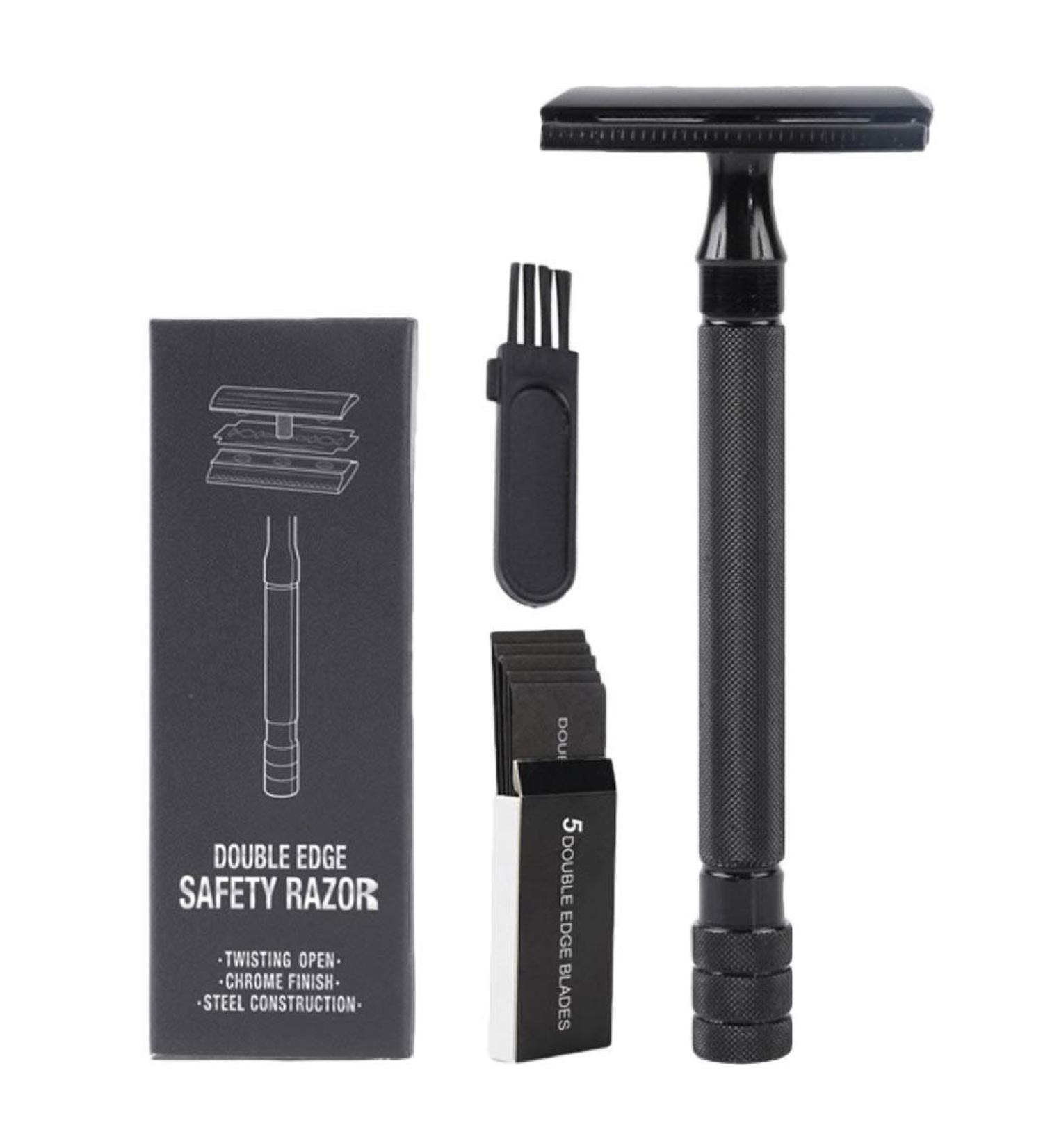 Beaupretty Manual Double-Sided Razor Set | Vintage Straight Edge Hairdresser Razor for Body & Facial Hair | Stainless Steel Black Finish - Buy Online on GoSupps.com