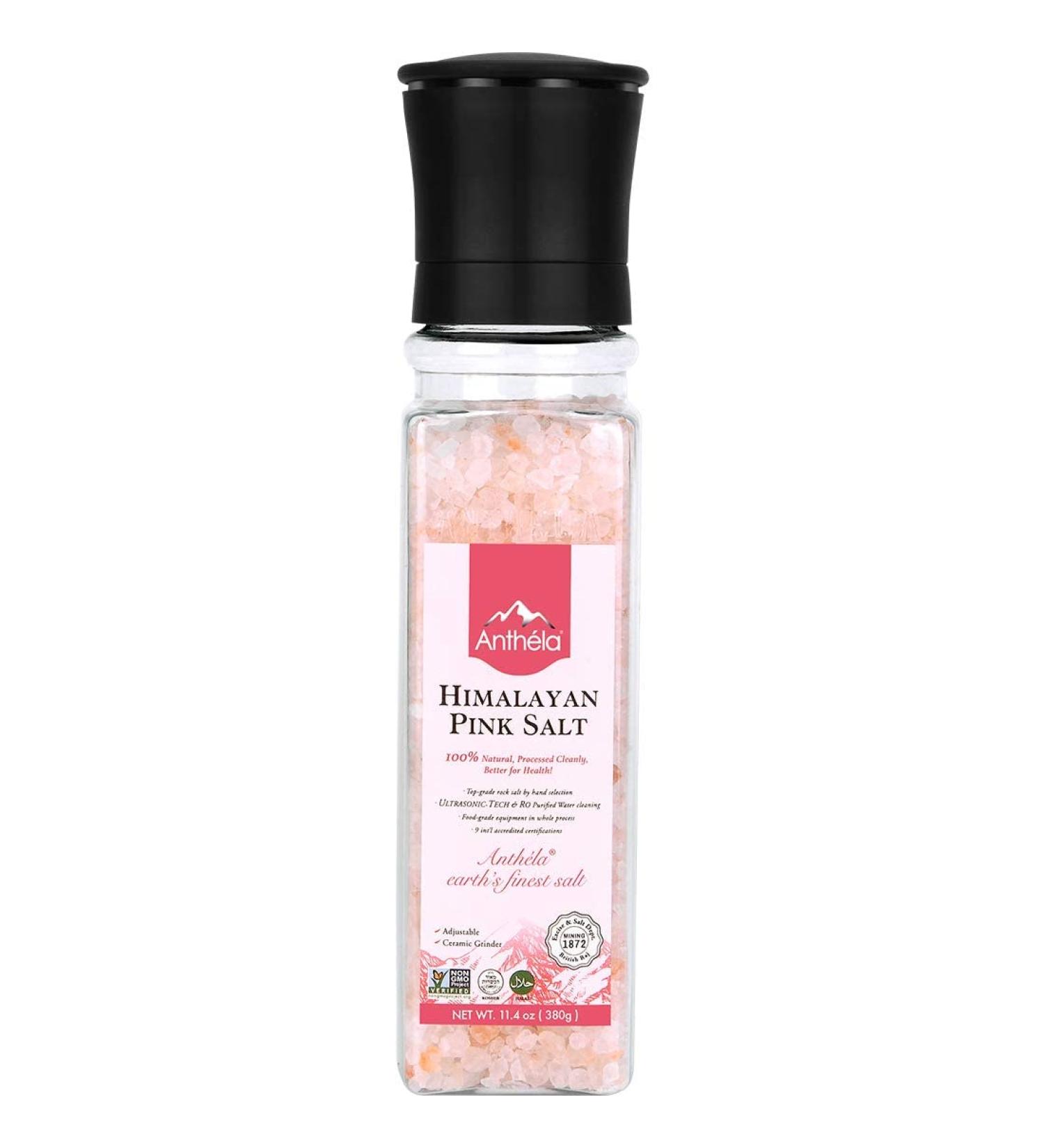 Anthela Himalayan Pink Salt Coarse Grind Salt Ceramic Grinder - 13.4 oz | Natural Mineral Sea Salt, Non-GMO, Kosher, Halal, Sedex Certified - Buy Online on GoSupps.com