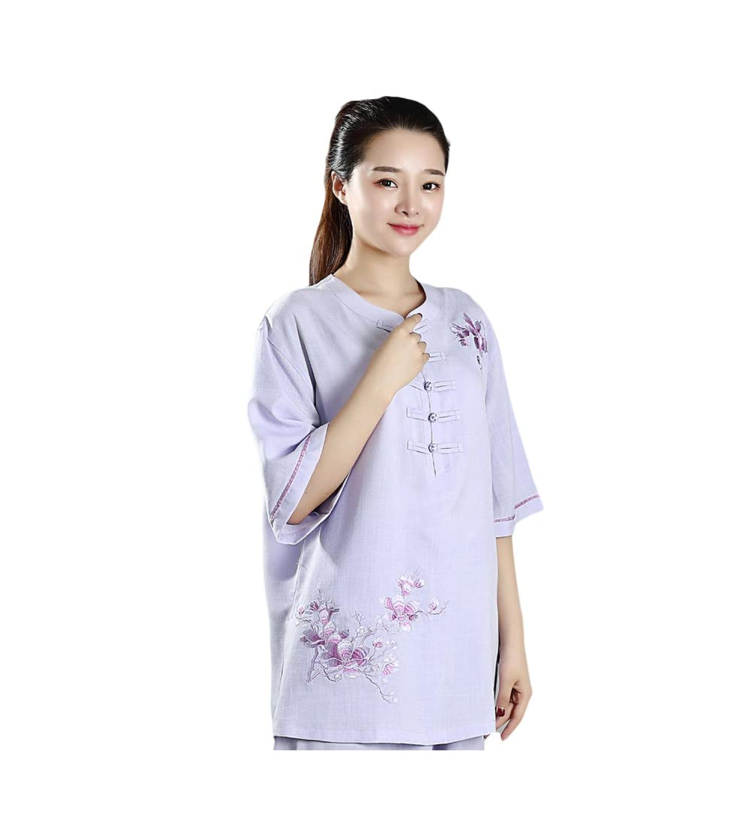 Women's Tai Chi Zen Meditation Suit | Chinese Kung Fu Clothing Set in Purple | Linen Cotton Yoga Shirt & Pants | Size Large - Buy Online on GoSupps.com
