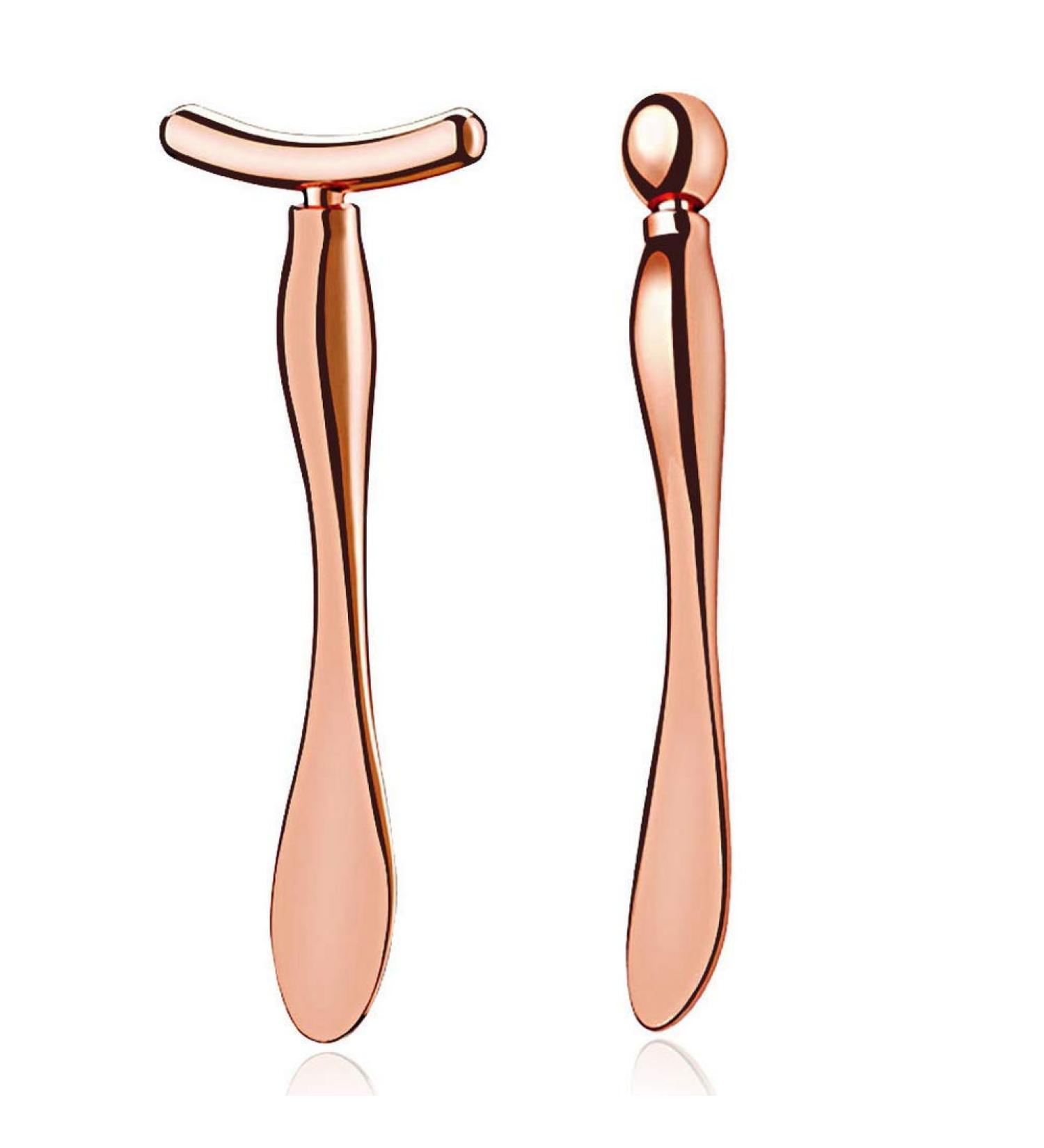 2 Pcs Rose Gold Metal Eye Cream Applicator & Roller Massager Set for Women | Facial Massage Tool for Puffiness & Wrinkles - Buy Online on GoSupps.com