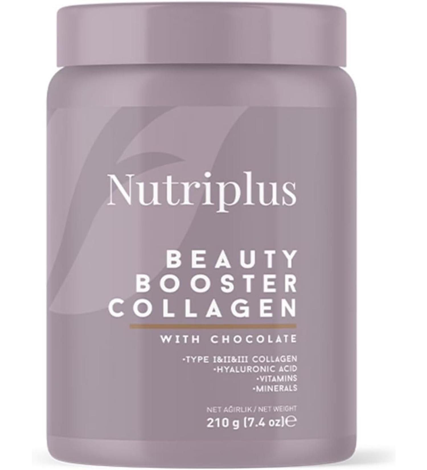FARMASi Nutriplus Beauty Booster Collagen Chocolate for Skin Care and Hair Growth Grass Fed Collagen Powder for Muscle Growth 7.4 oz / 210g