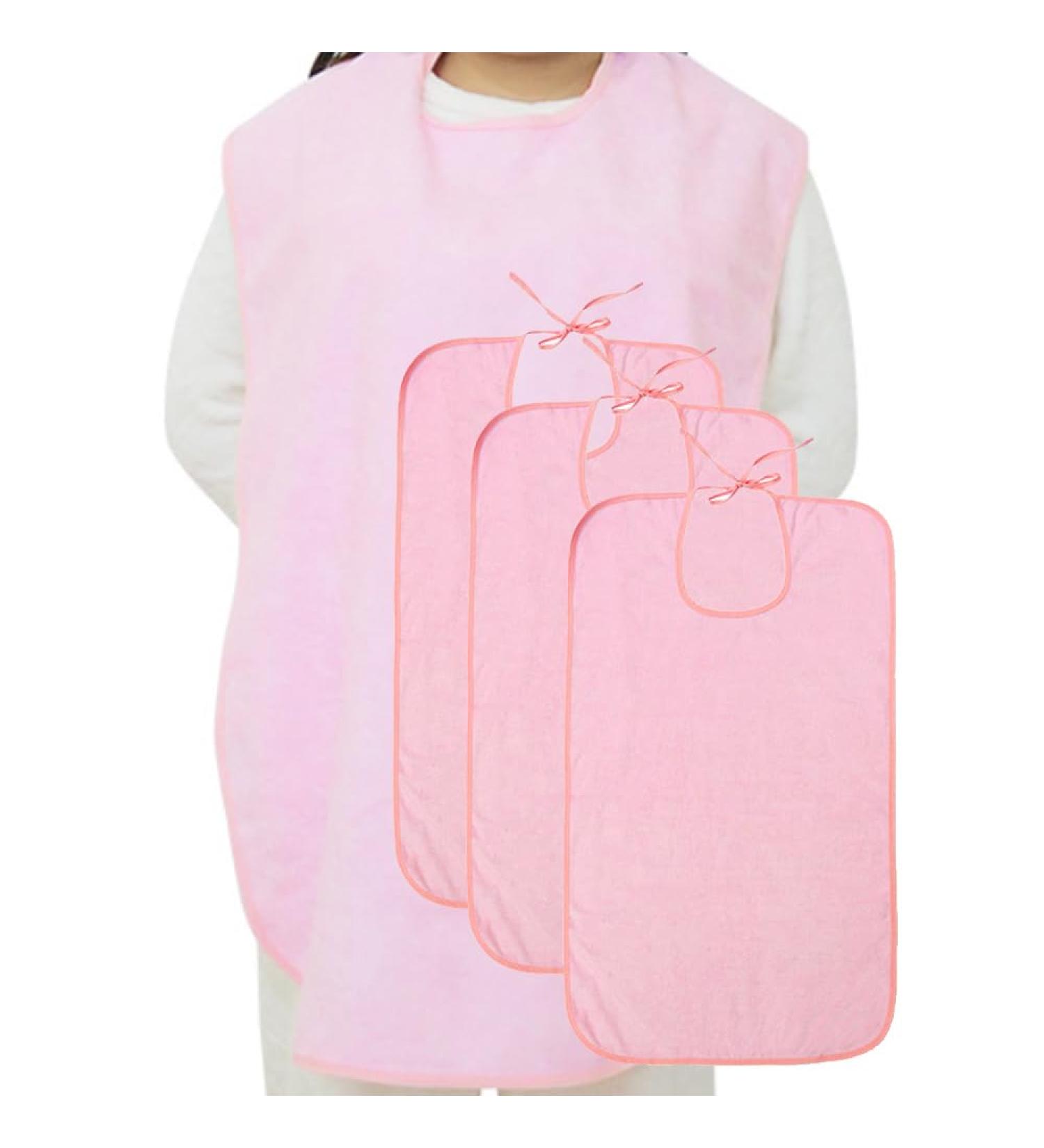 3 Pcs Adult Bibs For Elderly Large Disabler Bibs Men Women Waterproof Clothing Protector Washable Adult Bibs For Eating Pink