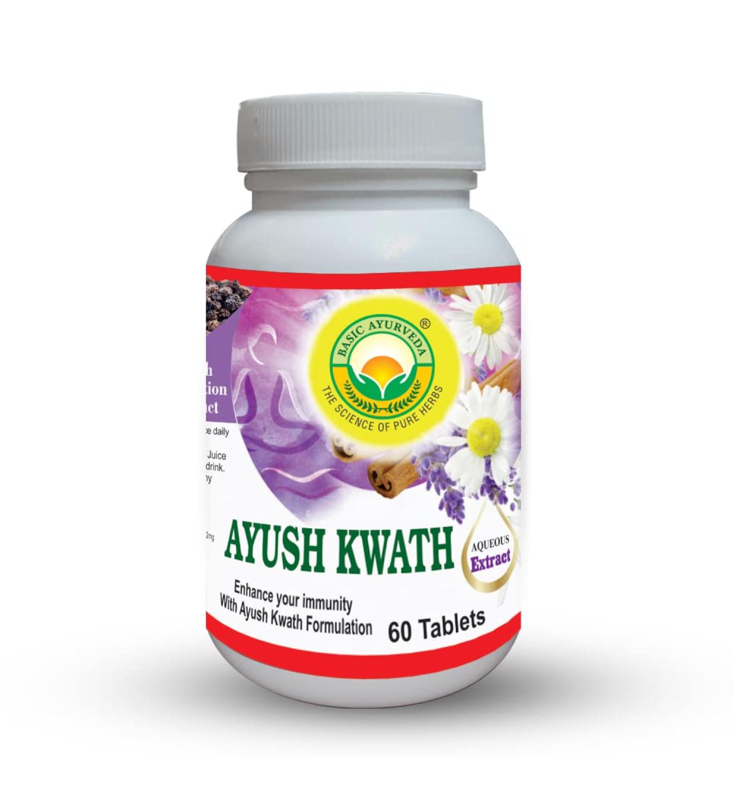 BASIC AYURVEDA Kwath | Ayurvedic Natural Blend with Cinnamon Ginger & Holy Basil | 60 Tablets (500mg)