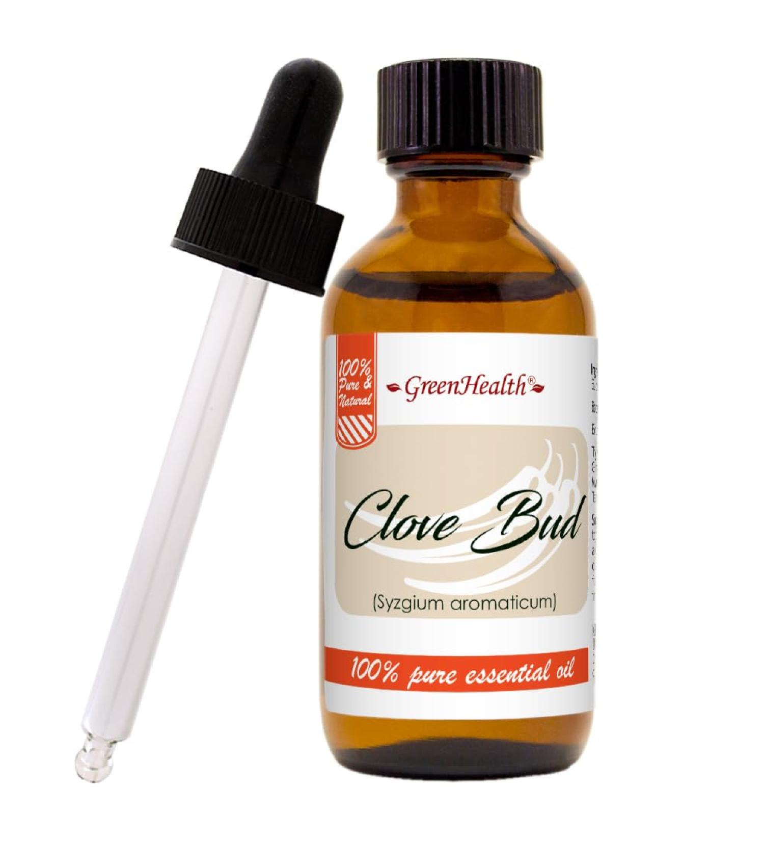 Clove Bud 2 fl oz (59 ml) Glass Bottle w/Glass Dropper 100% Pure Essential Oil GreenHealth - Buy Online on GoSupps.com