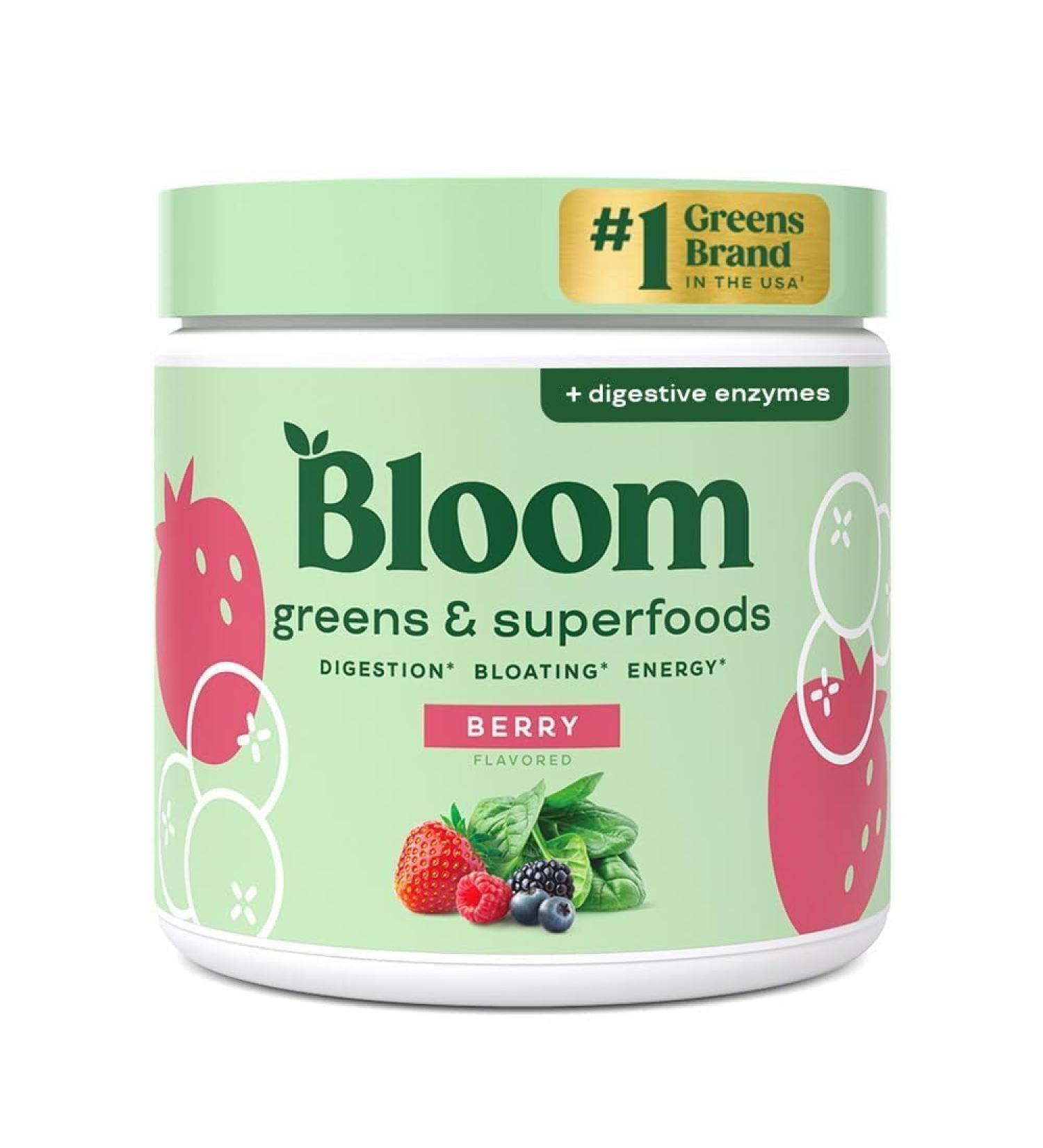 Bloom Nutrition Super Greens Powder - Probiotics for Digestive Health Digestive Enzymes with Superfoods Spirulina and Chlorella for Gut Health (Berry) - Buy Online on GoSupps.com