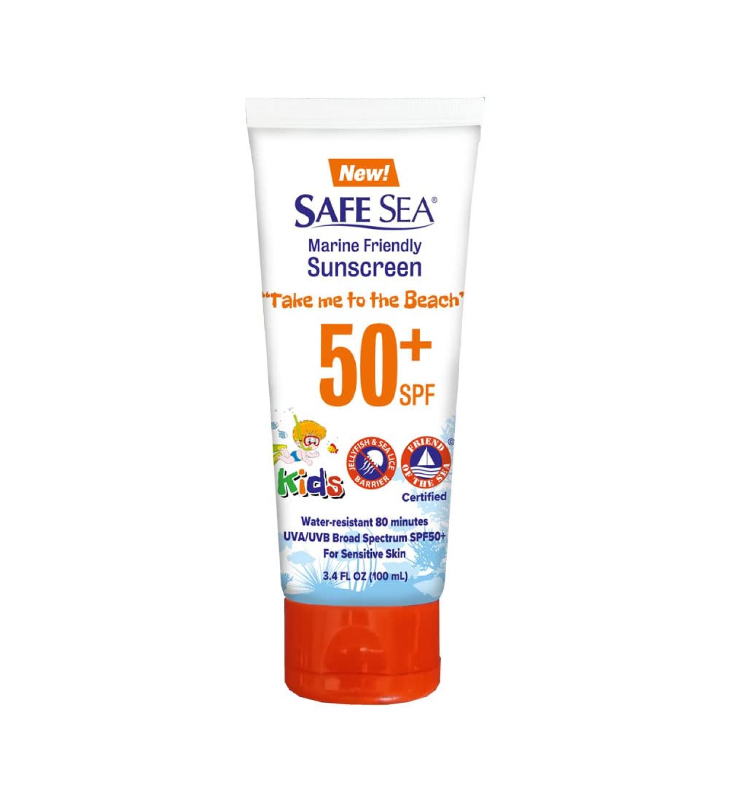 Safe Sea SPF50+ Kids Sunscreen 3.4 oz - Sensitive Skin Protection | Anti-Jellyfish & Sea Lice Sting Defense | Coral Reef Safe Sunscreen - Buy Online on GoSupps.com