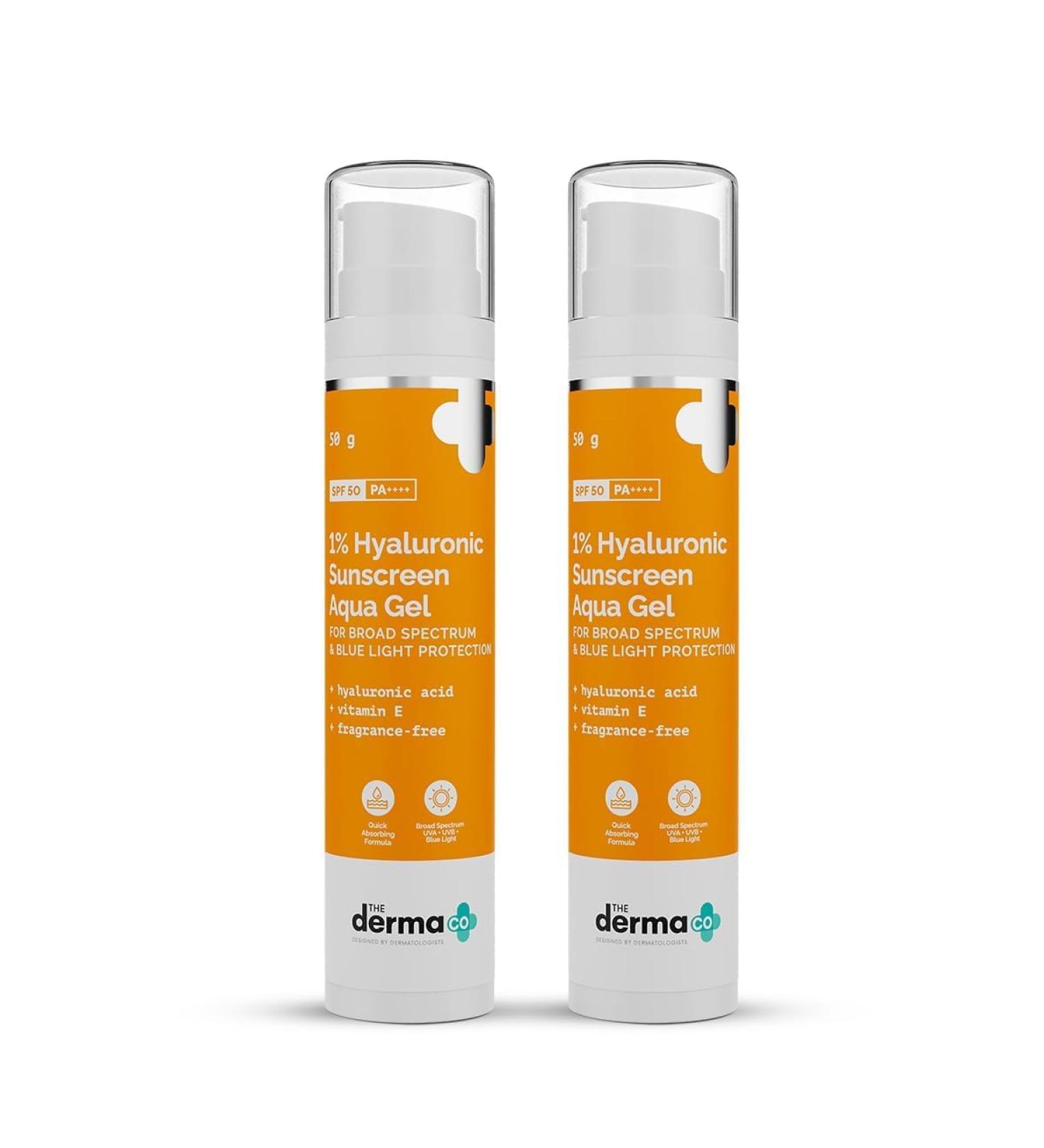 VIVA 1% Hyaluronic Sunscreen Aqua Ultra Light Gel with SPF 50 PA++++ For Broad Spectrum UV A UV B & Blue Light Protection | No White Cast | Light Weight and Fragrance Free - 50g | Pack of 2. - Buy Online on GoSupps.com
