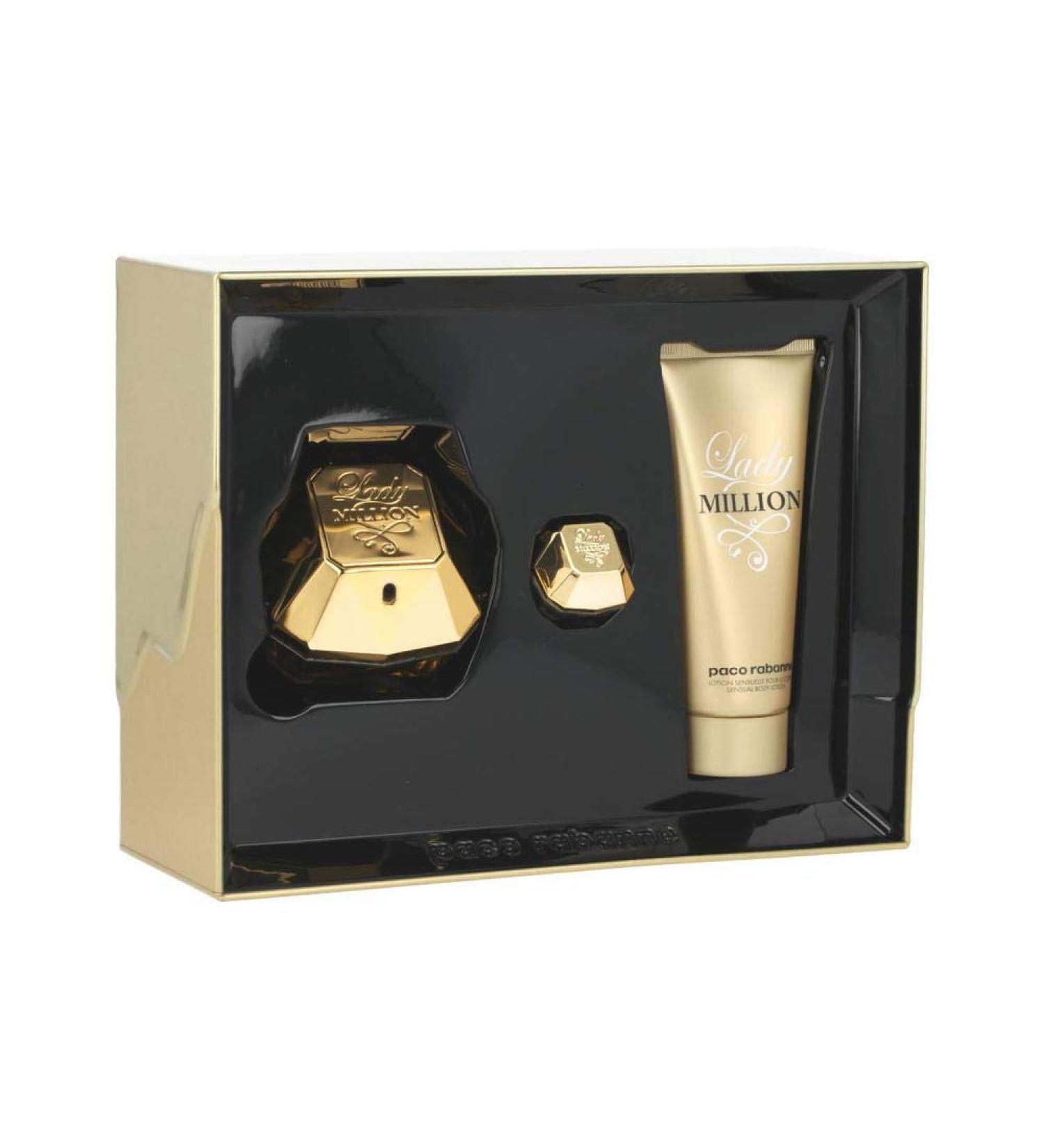 Lady Million by Paco Rabanne Eau de Parfum Spray 80ml Body Lotion 100ml & Travel Spray 5ml