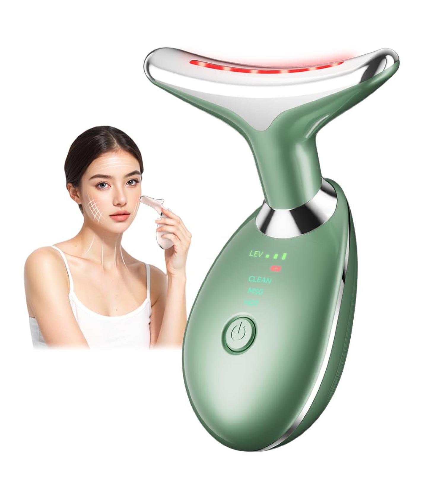 Facial and Neck Massager Multifunctional Face Massager Face Sculpting Tool with Vibration Thermal Function for Skin Care and Double Chin (Green) - Buy Online on GoSupps.com