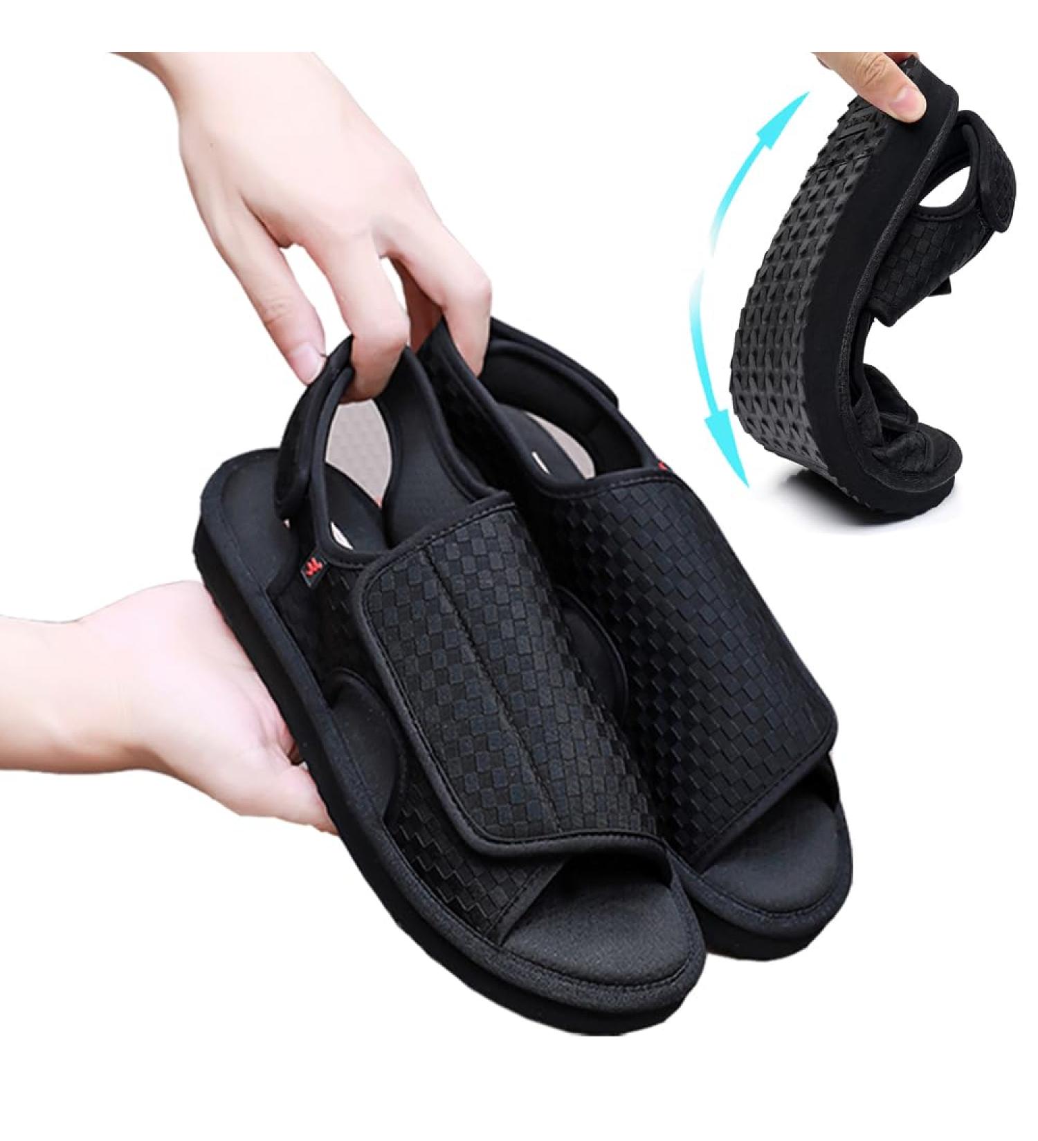 Men's Open Toe Sandals - Lightweight Comfort Non-Slip Hiking Sandals Adjustable Diabetic Shoes for Elderly & Foot Deformities - Size 9.5 Black - Buy Online on GoSupps.com