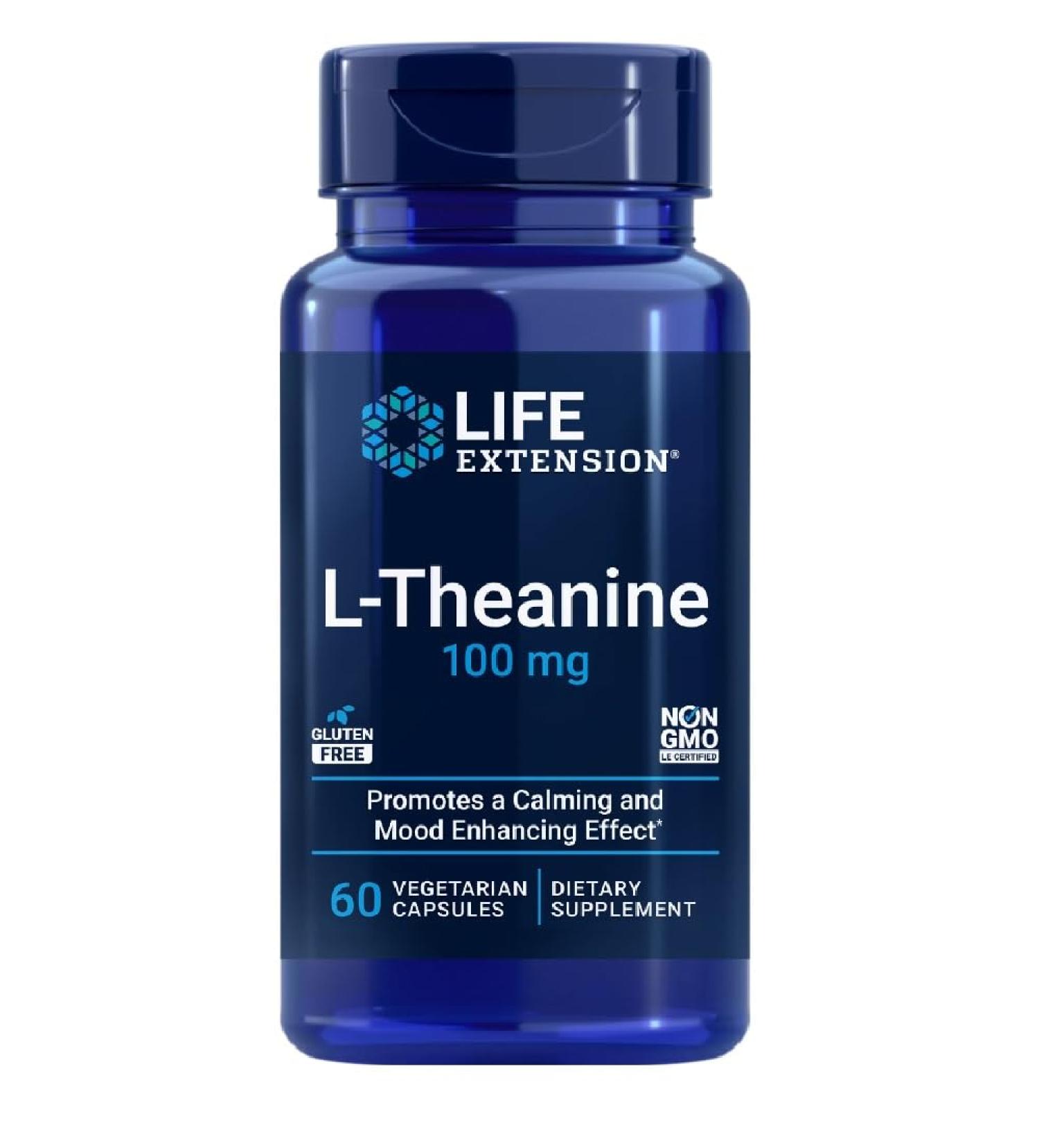Life Extension L-Theanine 100mg 60 Vegetarian Capsules - Mental Relaxation and Serenity