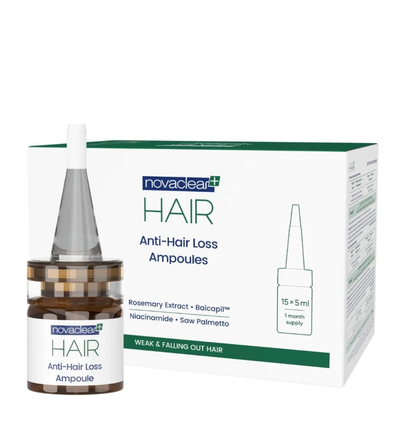 Novaclear Ampoules anti-chute de cheveux 15 x 5 ml - Traitement intensif contre la chute de cheveux avec Baicapil romarin palmier nain bardane et ortie - R duit la perte de cheveux et augmente la - Buy Online on GoSupps.com