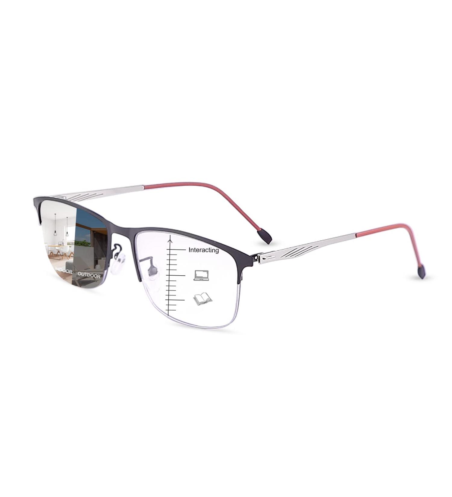 Devirld Photochromic Progressive Multifocus Sunglasses - UV400 Anti-Blue Light Spring Hinges Half Frame - Unisex Sun Readers (2.5x) - Buy Online on GoSupps.com