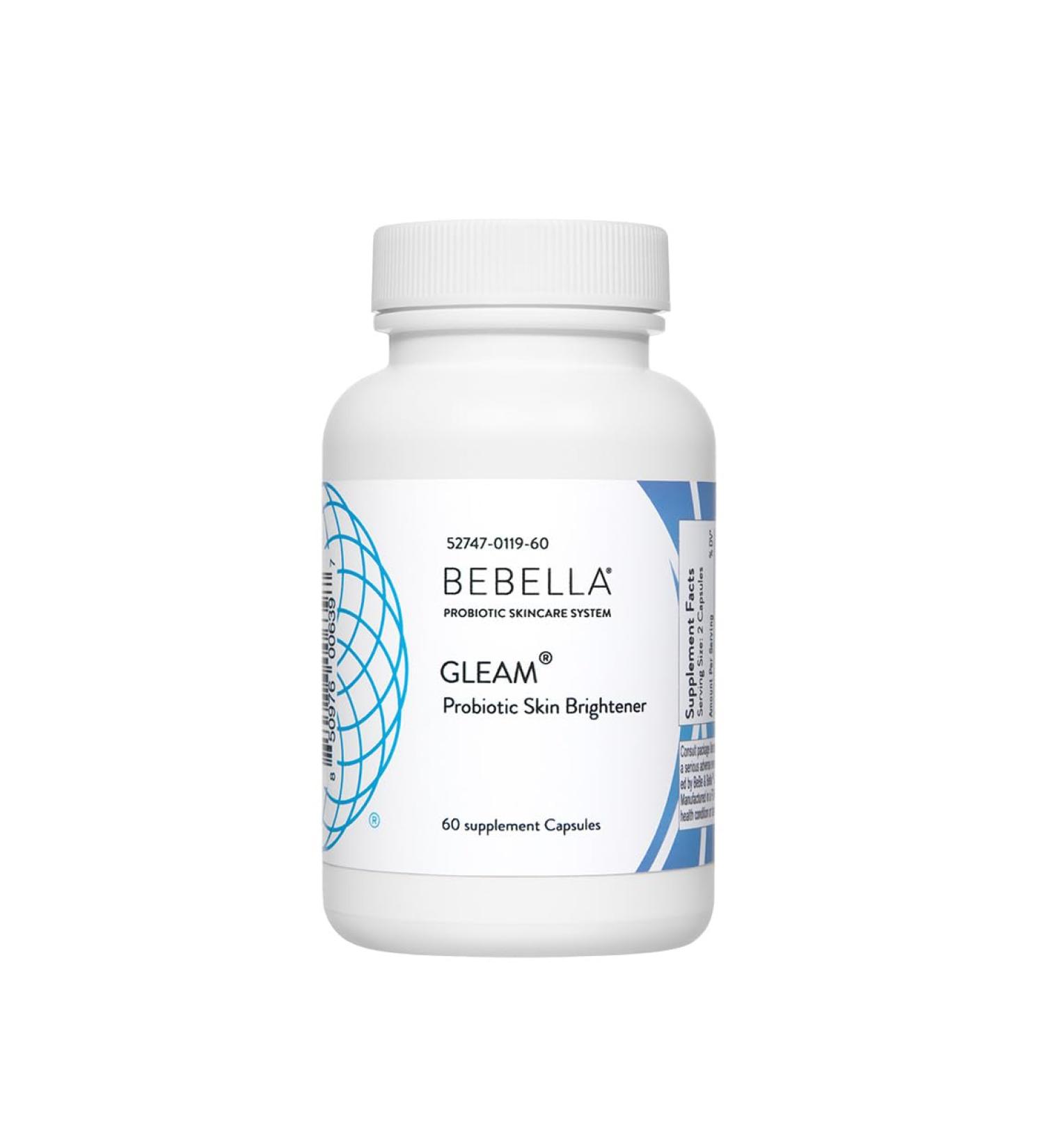 Bebella Gleam Probiotic Blend - Skin Lightening with Glutathione NAC Alpha Lipoic Acid Vitamin C & Marine Collagen - 60 Capsules | International Shipping - Buy Online on GoSupps.com