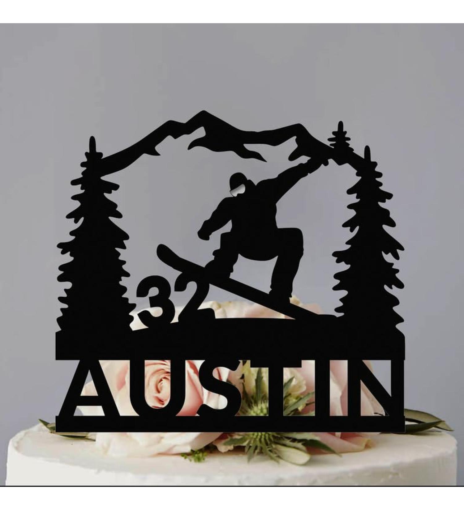 Snowboarder Birthday Custom Snowboard Name Snowboarding Mountain Cake Topper 6-7.8 Inch Acrylic or Wood Material Snowboarder Birthday Snowboard - Buy Online on GoSupps.com
