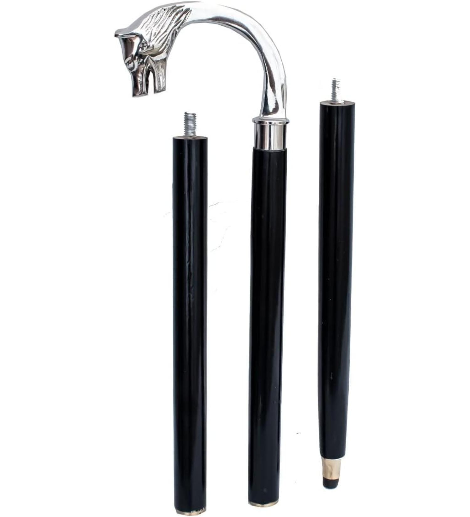 FICUS GIFT Wooden Brass Walking Stick with Black Shaft and Silver Handle - Ideal Halloween Costume Canes for Women Men and Seniors - Buy Online on GoSupps.com